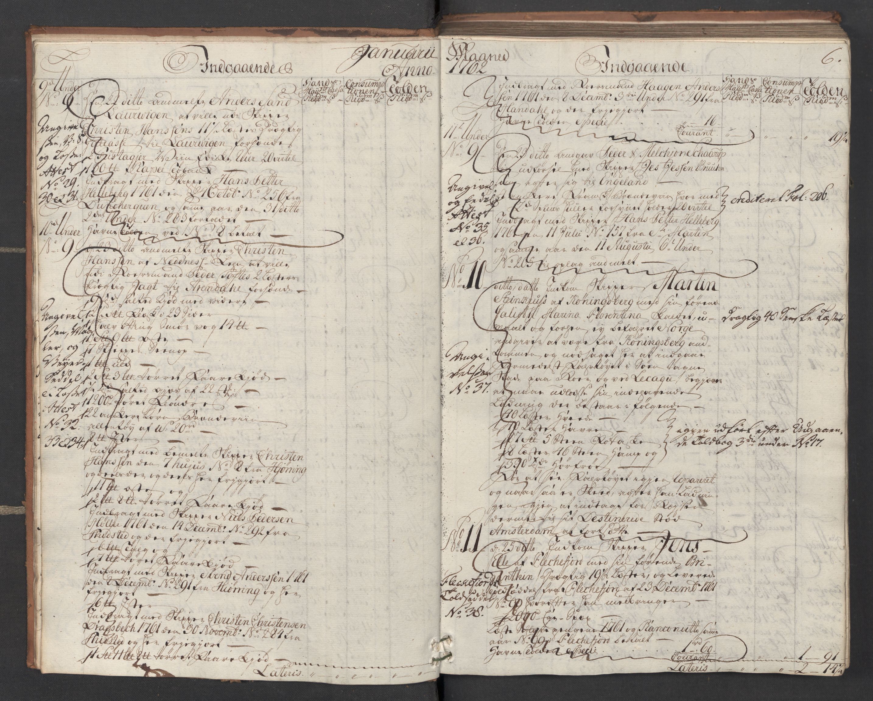 Generaltollkammeret, tollregnskaper, AV/RA-EA-5490/R16/L0048/0001: Tollregnskaper Kristiansand / Inngående hovedtollbok, 1762, p. uindeksert