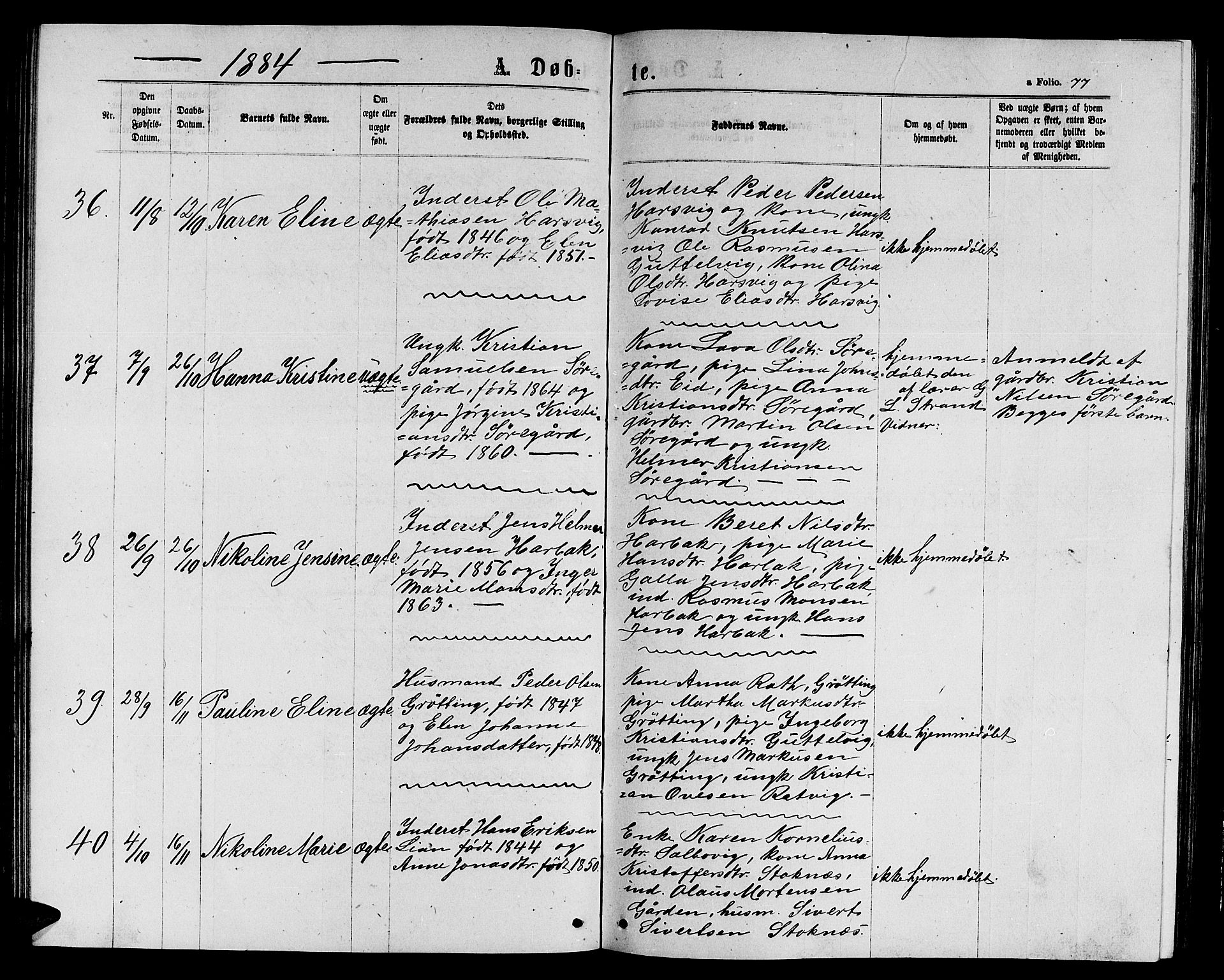 Ministerialprotokoller, klokkerbøker og fødselsregistre - Sør-Trøndelag, AV/SAT-A-1456/656/L0695: Parish register (copy) no. 656C01, 1867-1889, p. 77