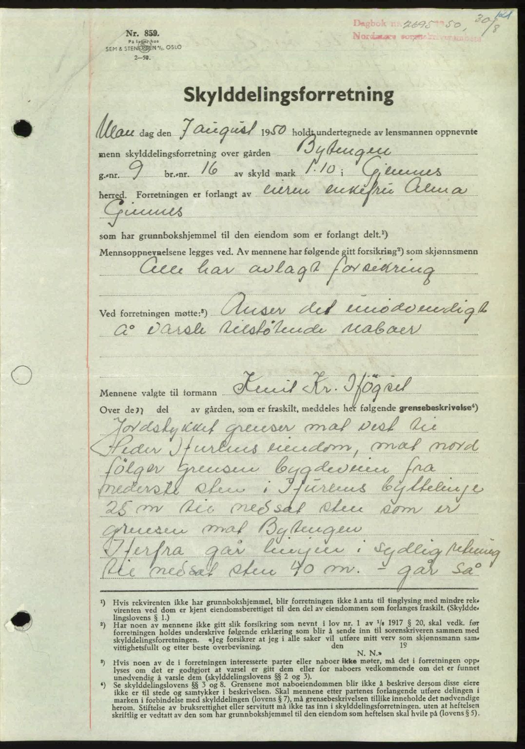 Nordmøre sorenskriveri, AV/SAT-A-4132/1/2/2Ca: Mortgage book no. A116, 1950-1950, Diary no: : 2695/1950