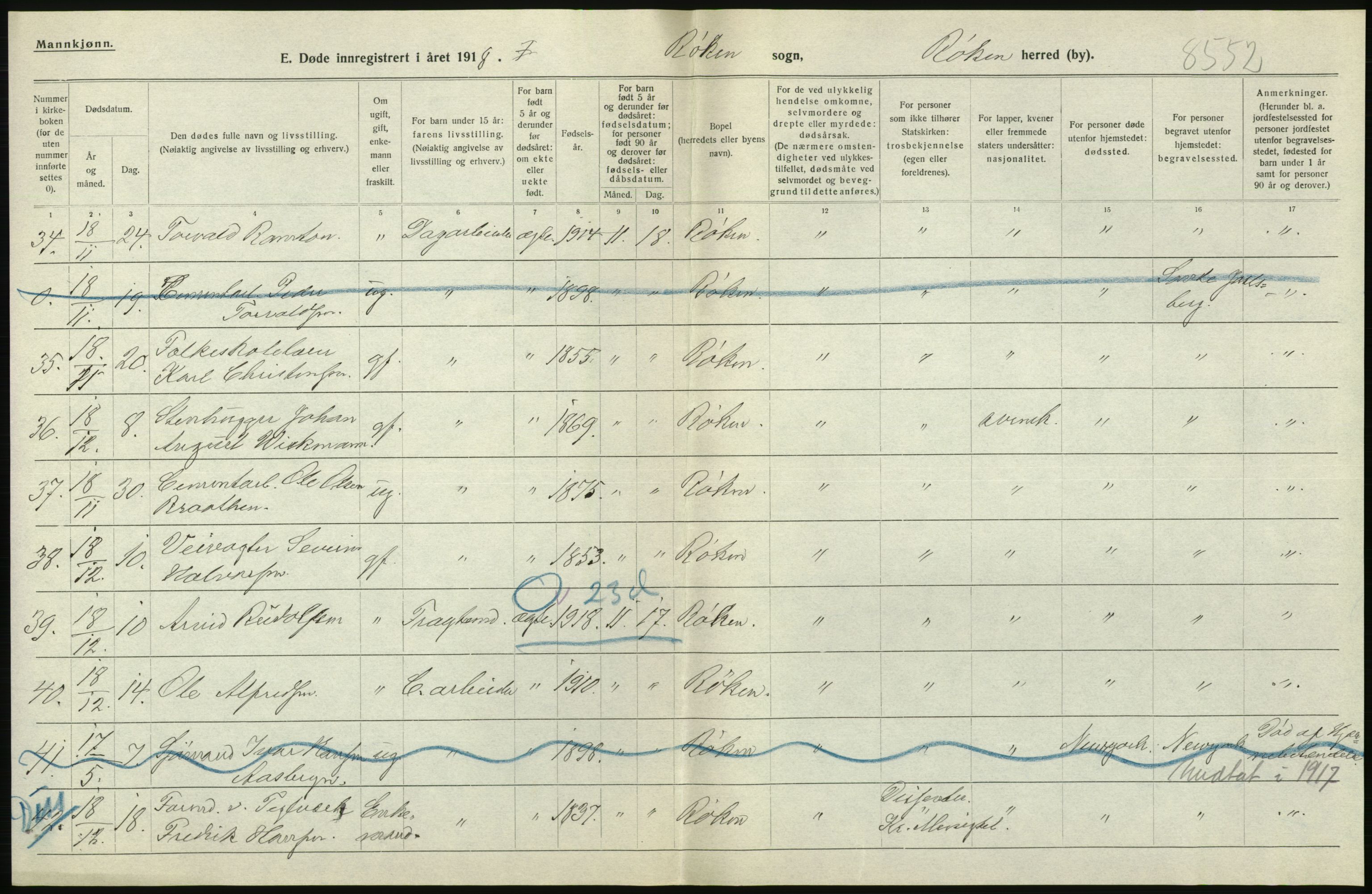 Statistisk sentralbyrå, Sosiodemografiske emner, Befolkning, AV/RA-S-2228/D/Df/Dfb/Dfbh/L0020: Buskerud fylke: Døde. Bygder og byer., 1918, p. 60