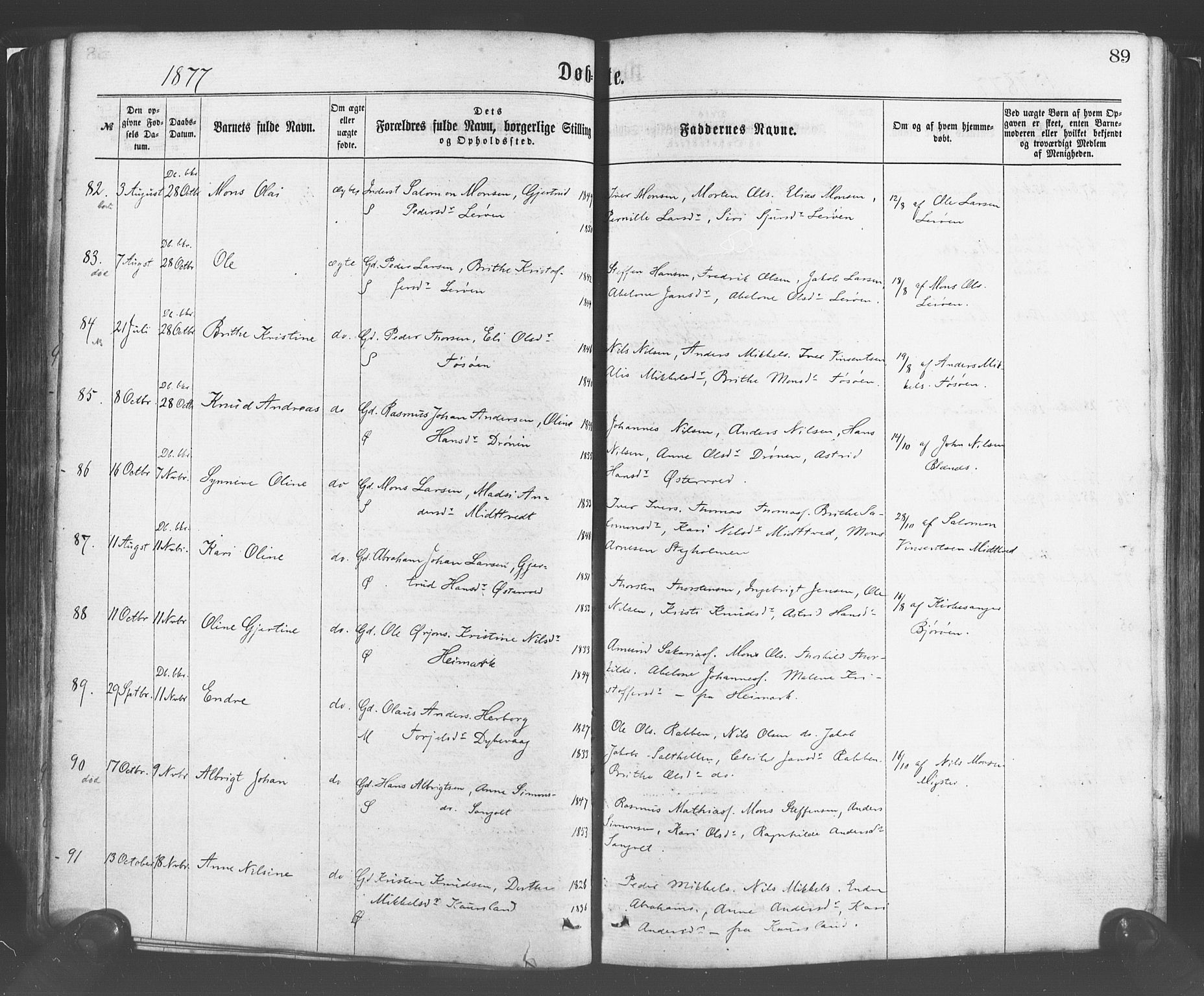 Sund sokneprestembete, AV/SAB-A-99930: Parish register (official) no. A 15, 1867-1881, p. 89