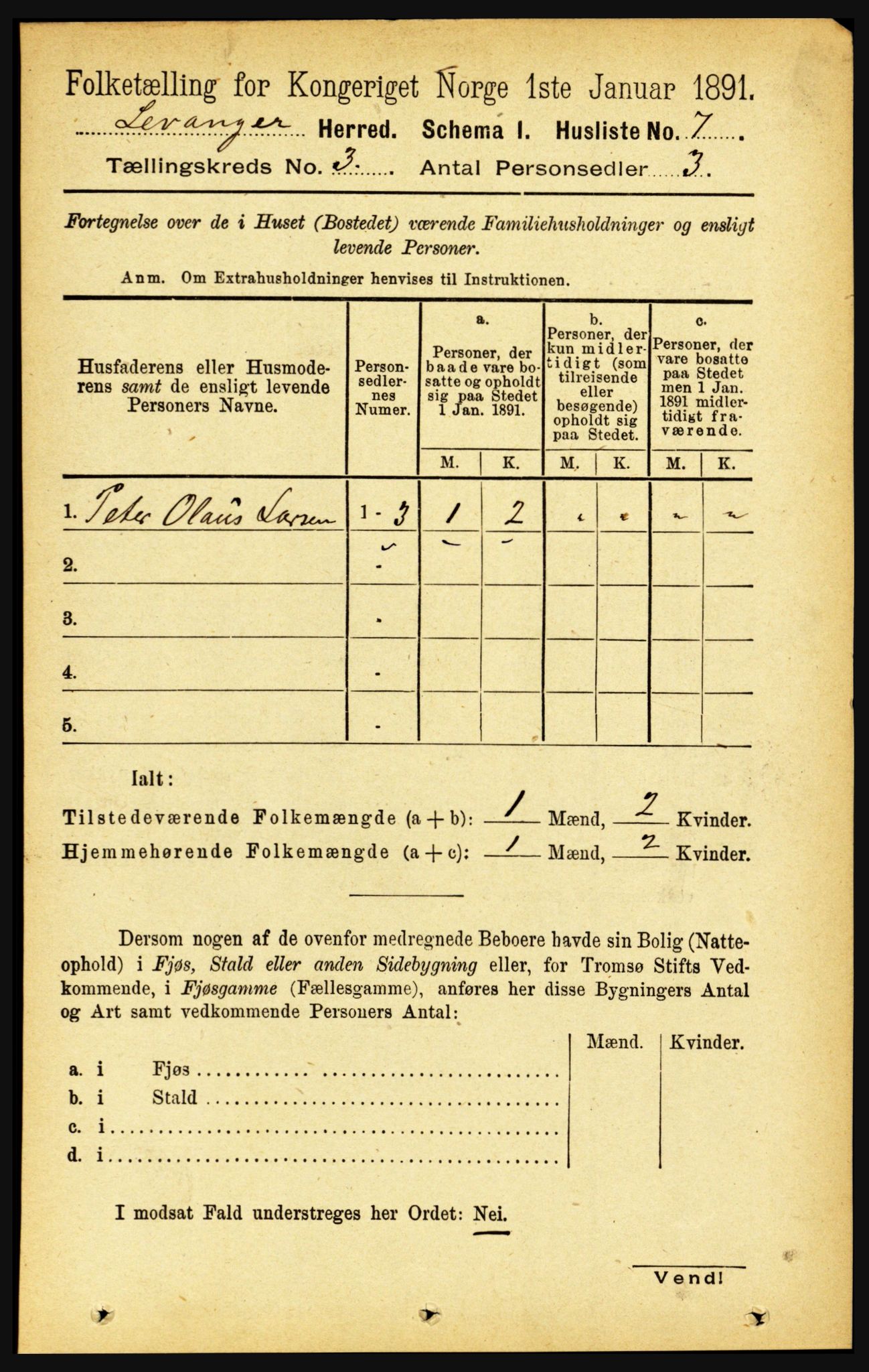 RA, 1891 census for 1720 Levanger, 1891, p. 1532