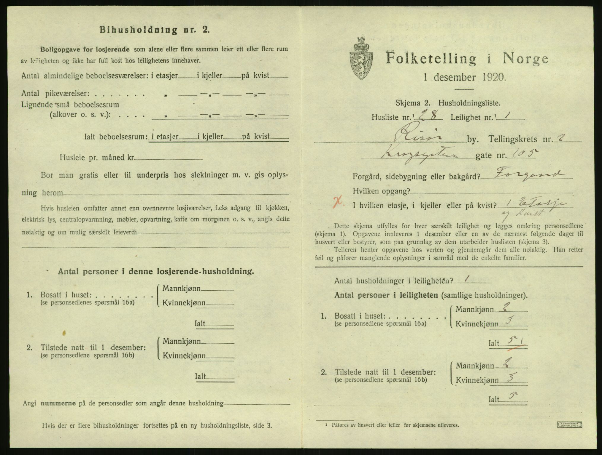 SAK, 1920 census for Risør, 1920, p. 2017