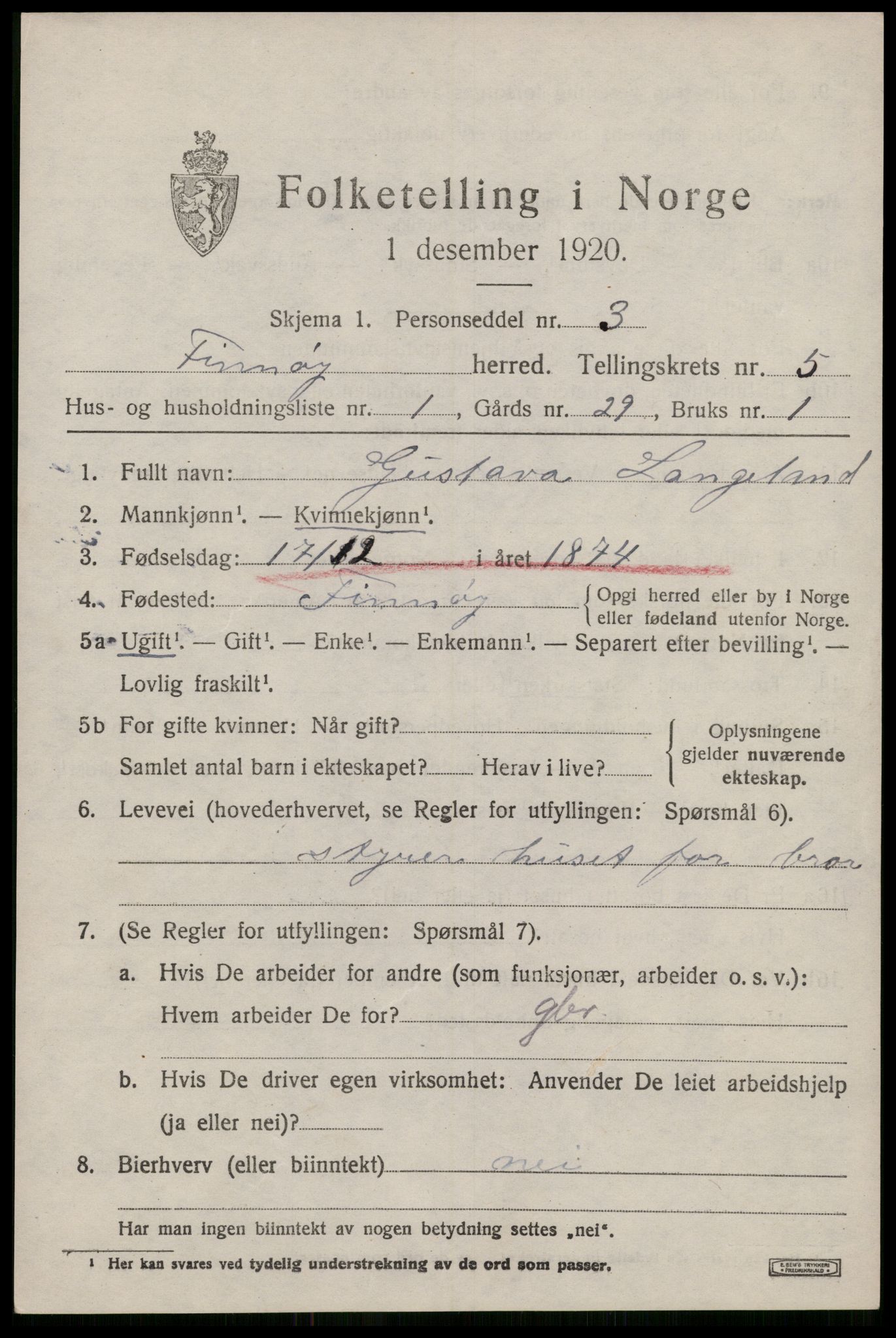 SAST, 1920 census for Finnøy, 1920, p. 2824