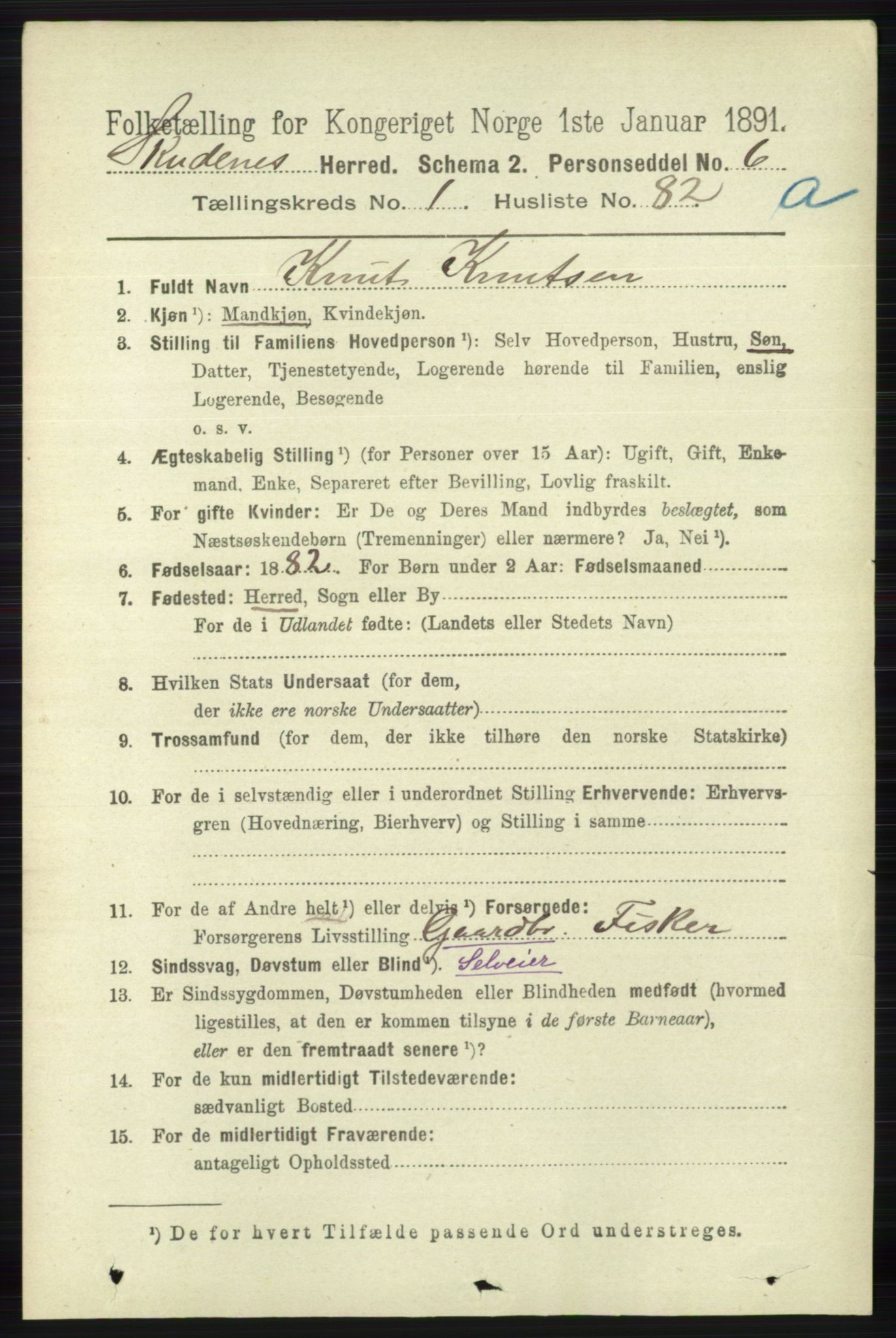 RA, 1891 census for 1150 Skudenes, 1891, p. 555