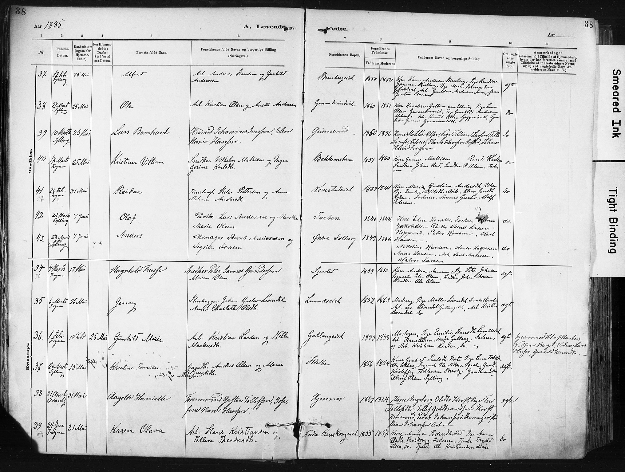 Lier kirkebøker, AV/SAKO-A-230/F/Fa/L0015: Parish register (official) no. I 15, 1883-1894, p. 38