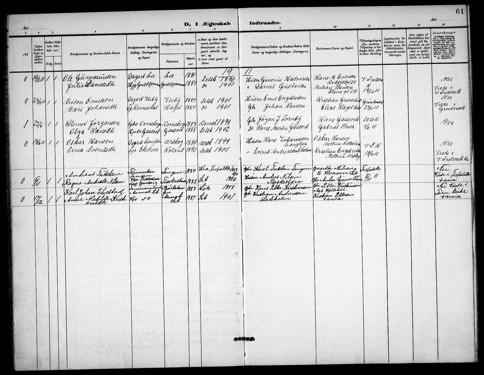 Høland prestekontor Kirkebøker, AV/SAO-A-10346a/G/Gc/L0001: Parish register (copy) no. III 1, 1902-1911, p. 61