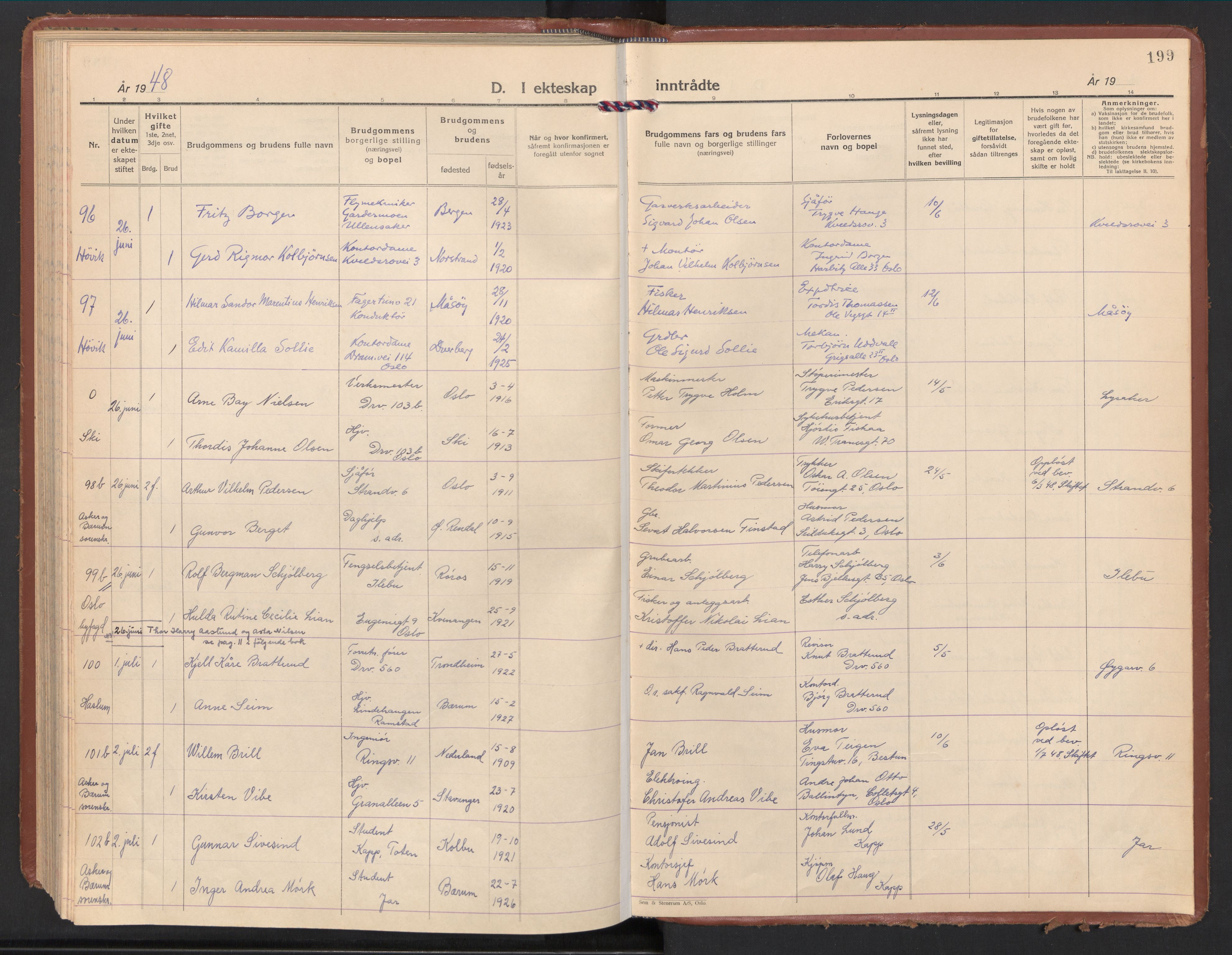 Østre Bærum prestekontor Kirkebøker, SAO/A-10887/F/Fa/L0008: Parish register (official) no. 8, 1940-1948, p. 199