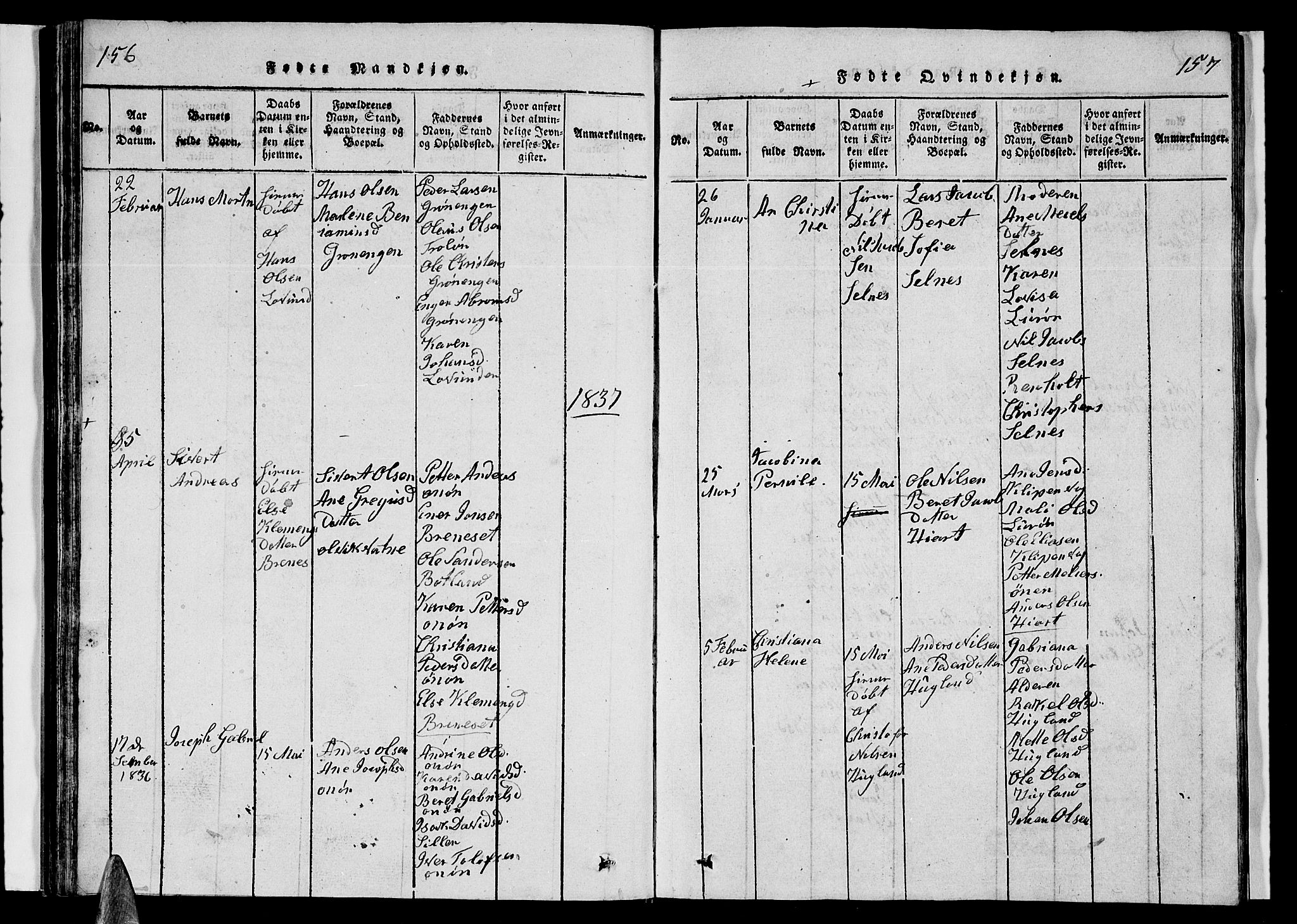 Ministerialprotokoller, klokkerbøker og fødselsregistre - Nordland, SAT/A-1459/839/L0571: Parish register (copy) no. 839C01, 1820-1840, p. 156-157
