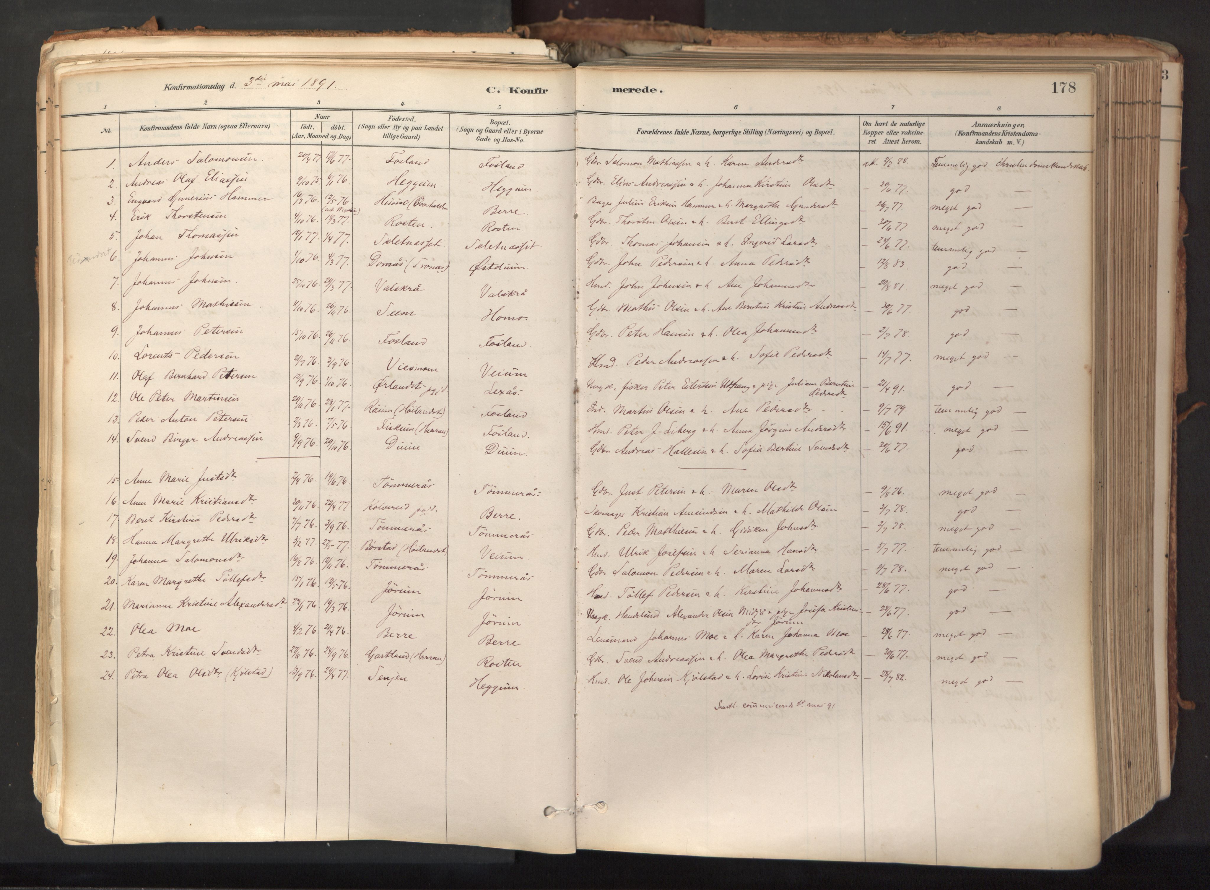 Ministerialprotokoller, klokkerbøker og fødselsregistre - Nord-Trøndelag, AV/SAT-A-1458/758/L0519: Parish register (official) no. 758A04, 1880-1926, p. 178