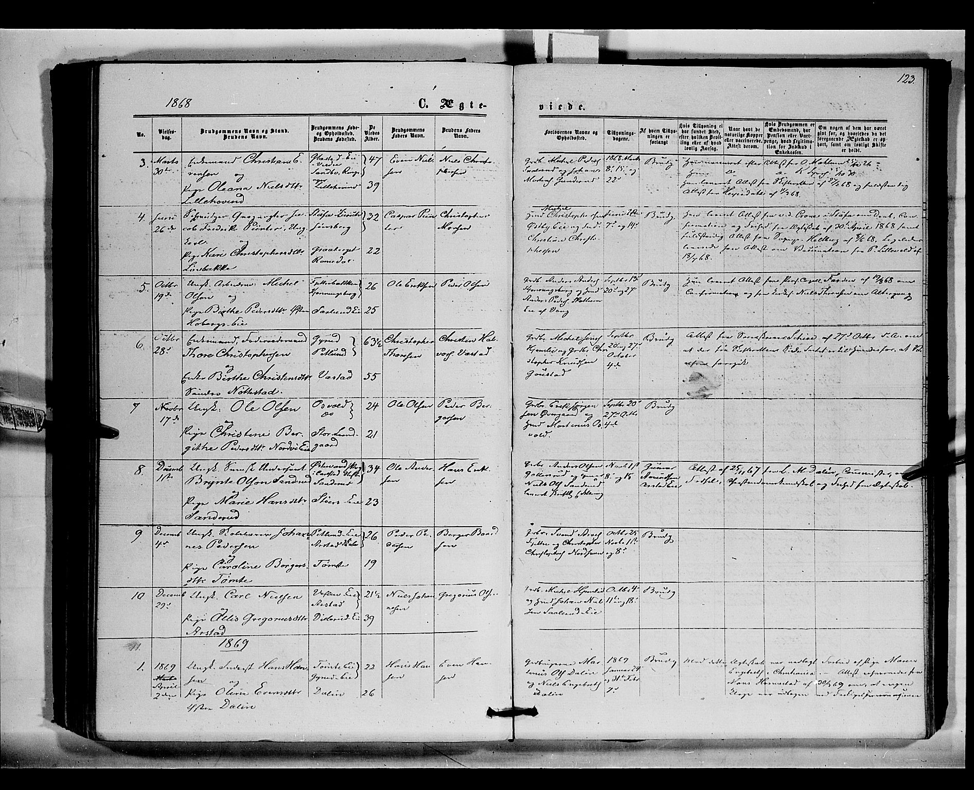 Stange prestekontor, SAH/PREST-002/K/L0015: Parish register (official) no. 15, 1862-1879, p. 123