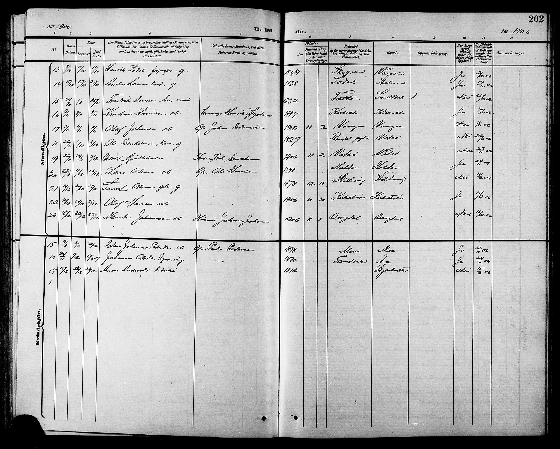 Ministerialprotokoller, klokkerbøker og fødselsregistre - Sør-Trøndelag, SAT/A-1456/630/L0505: Parish register (copy) no. 630C03, 1899-1914, p. 202