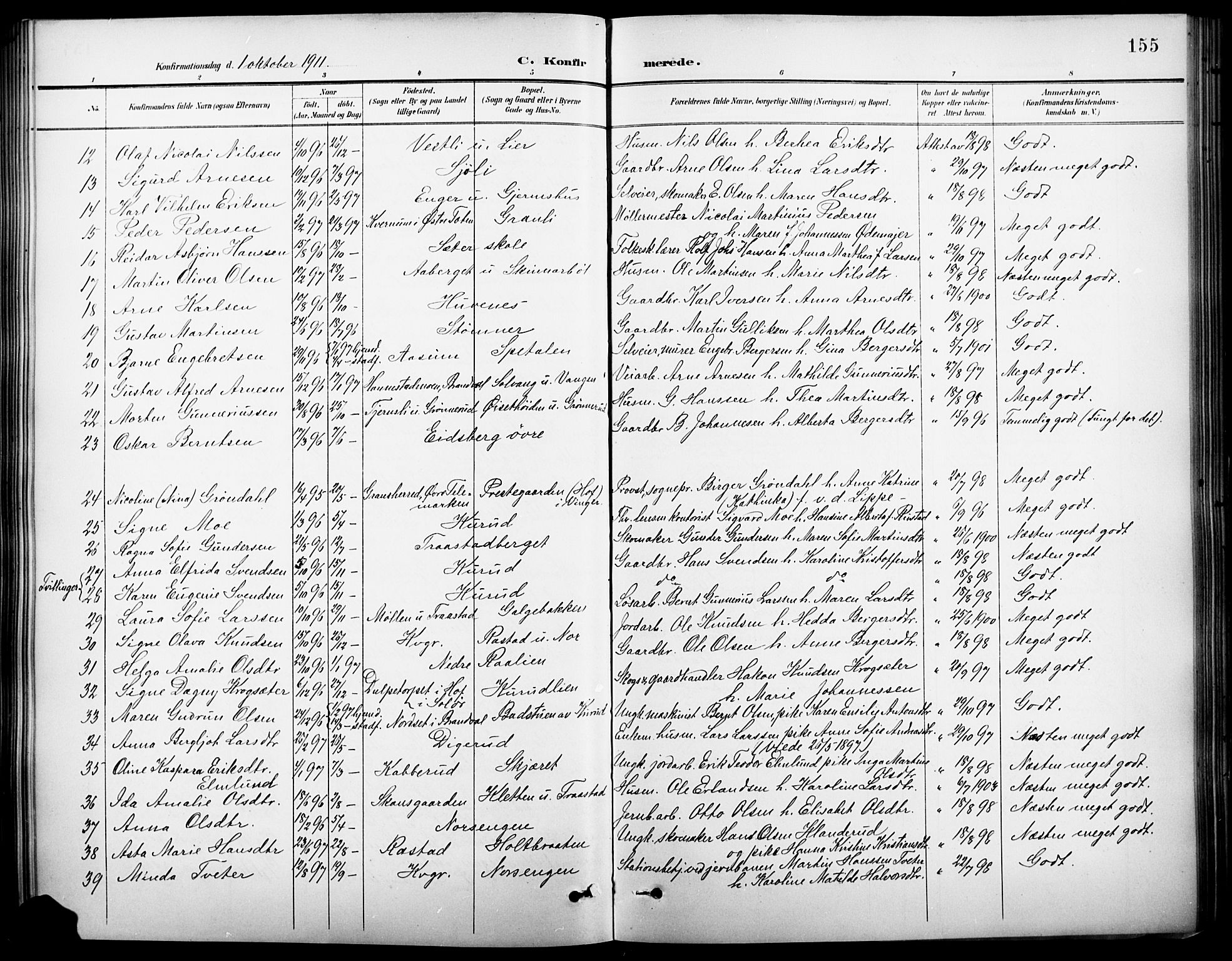 Vinger prestekontor, AV/SAH-PREST-024/H/Ha/Hab/L0003: Parish register (copy) no. 3, 1895-1920, p. 155