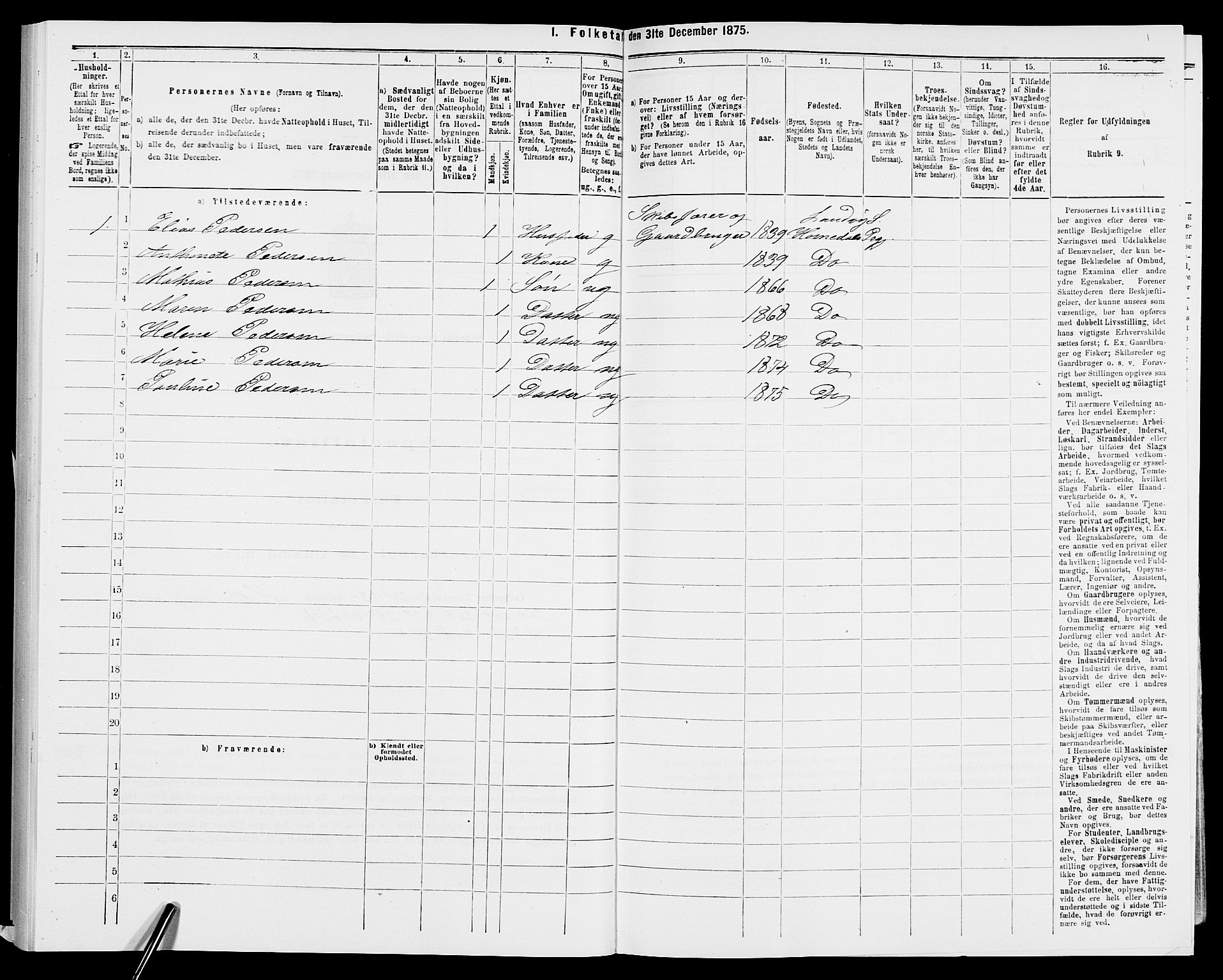 SAK, 1875 census for 0924P Homedal, 1875, p. 524