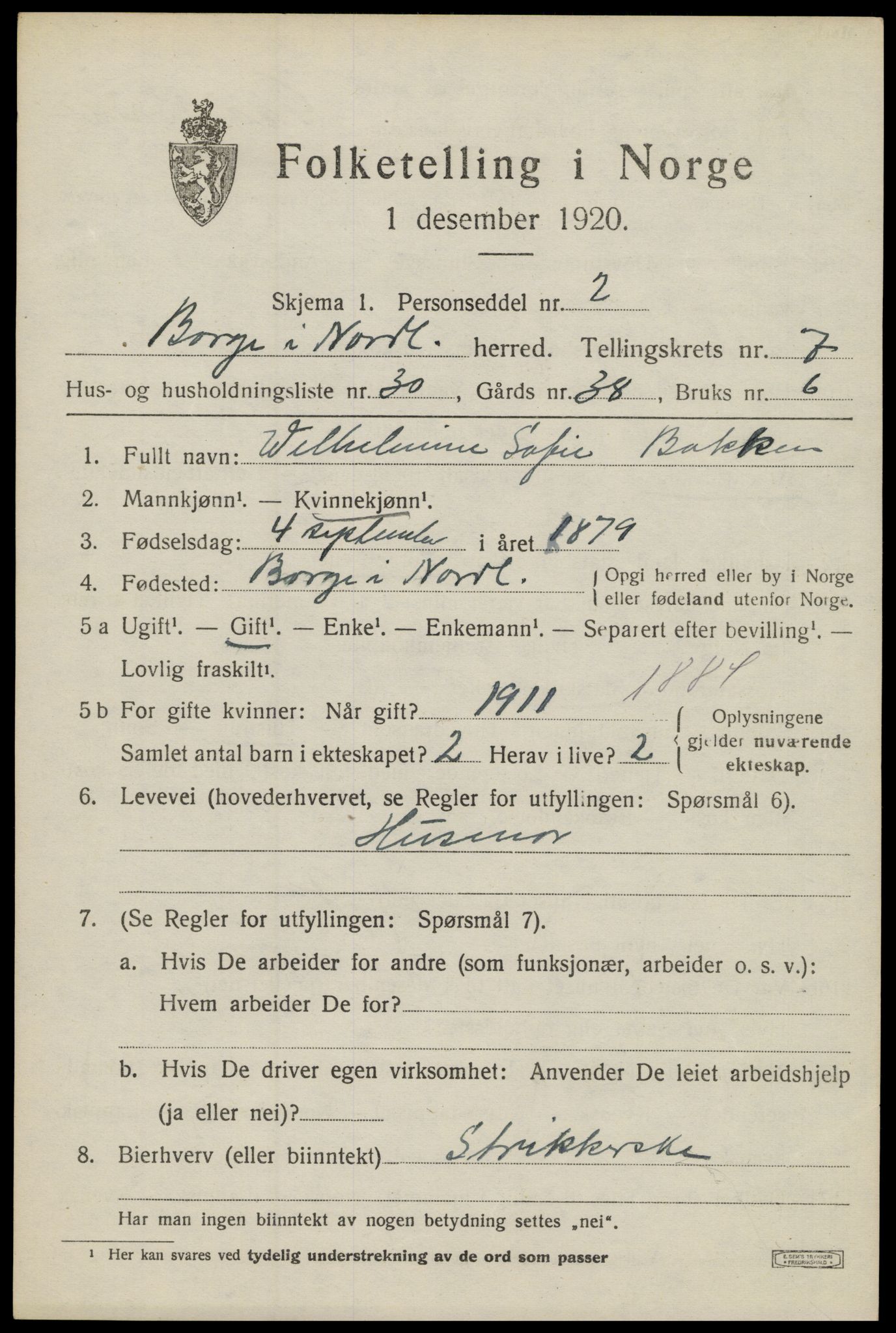 SAT, 1920 census for Borge, 1920, p. 6739