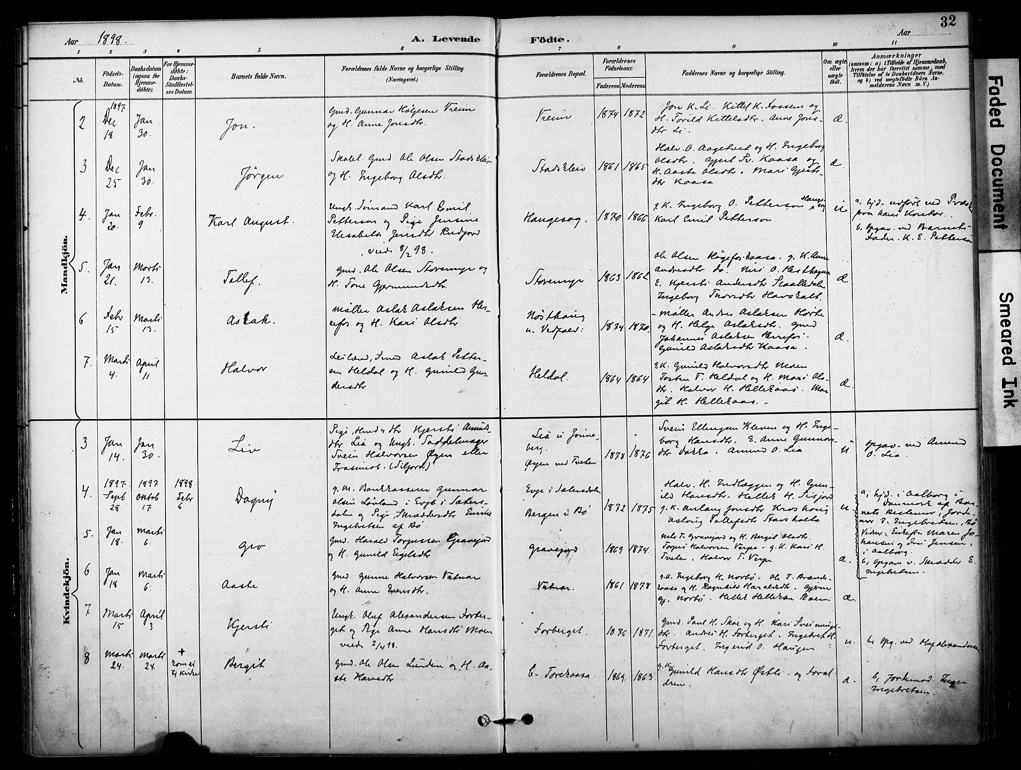 Bø kirkebøker, AV/SAKO-A-257/F/Fa/L0011: Parish register (official) no. 11, 1892-1900, p. 32