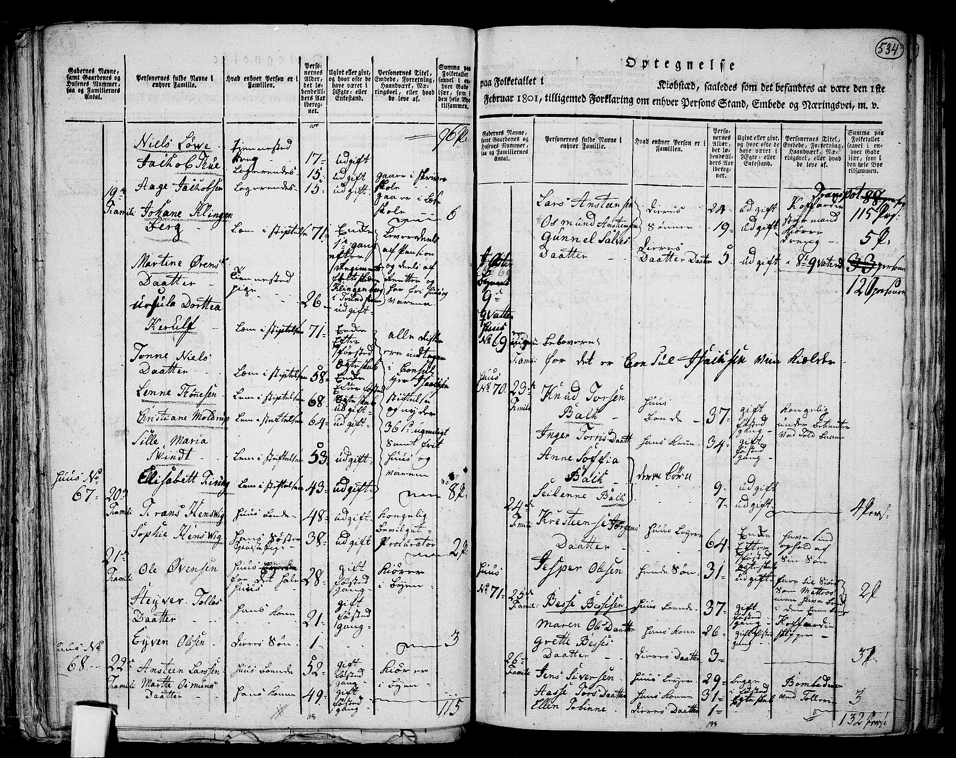 RA, 1801 census for 1001P Kristiansand, 1801, p. 533b-534a