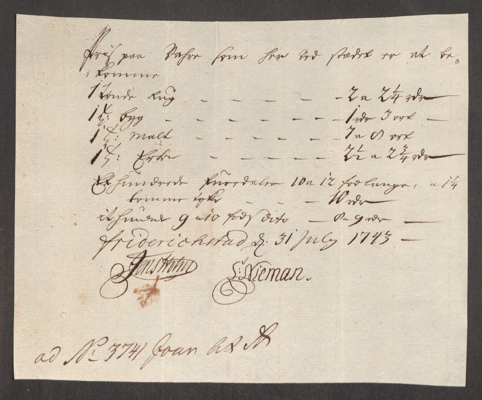 Rentekammeret inntil 1814, Realistisk ordnet avdeling, AV/RA-EA-4070/Oe/L0002: [Ø1]: Priskuranter, 1740-1744, p. 623