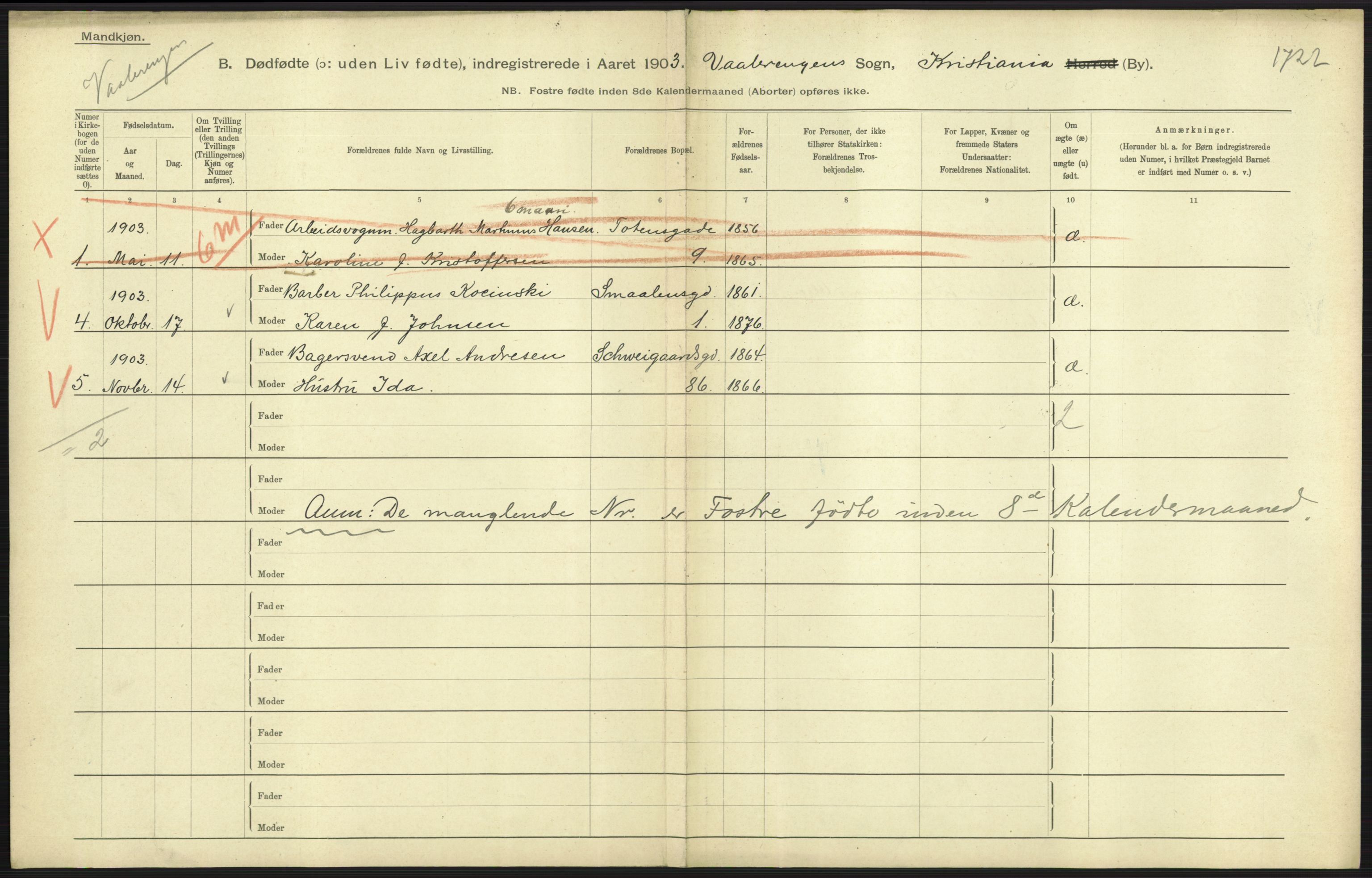 Statistisk sentralbyrå, Sosiodemografiske emner, Befolkning, AV/RA-S-2228/D/Df/Dfa/Dfaa/L0026: Smålenenes - Finnmarkens amt: Dødfødte. Byer., 1903, p. 41