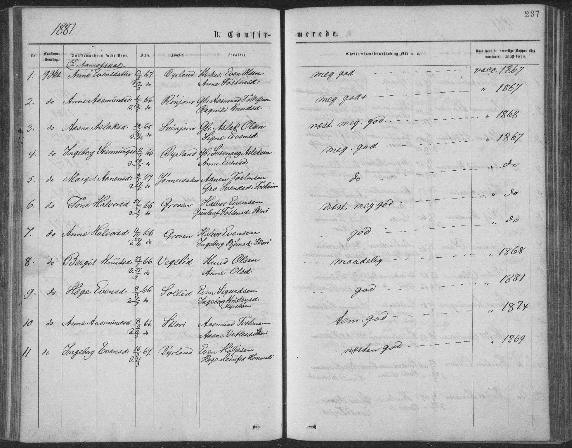 Seljord kirkebøker, SAKO/A-20/F/Fa/L0014: Parish register (official) no. I 14, 1877-1886, p. 237