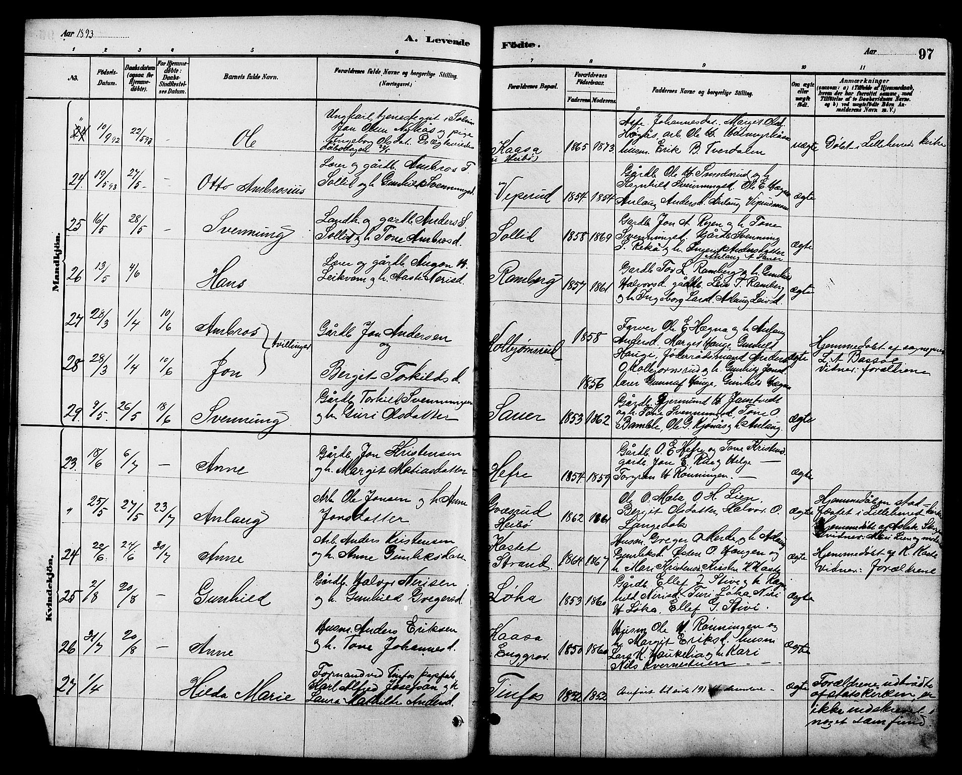 Heddal kirkebøker, AV/SAKO-A-268/G/Ga/L0002: Parish register (copy) no. I 2, 1879-1908, p. 97