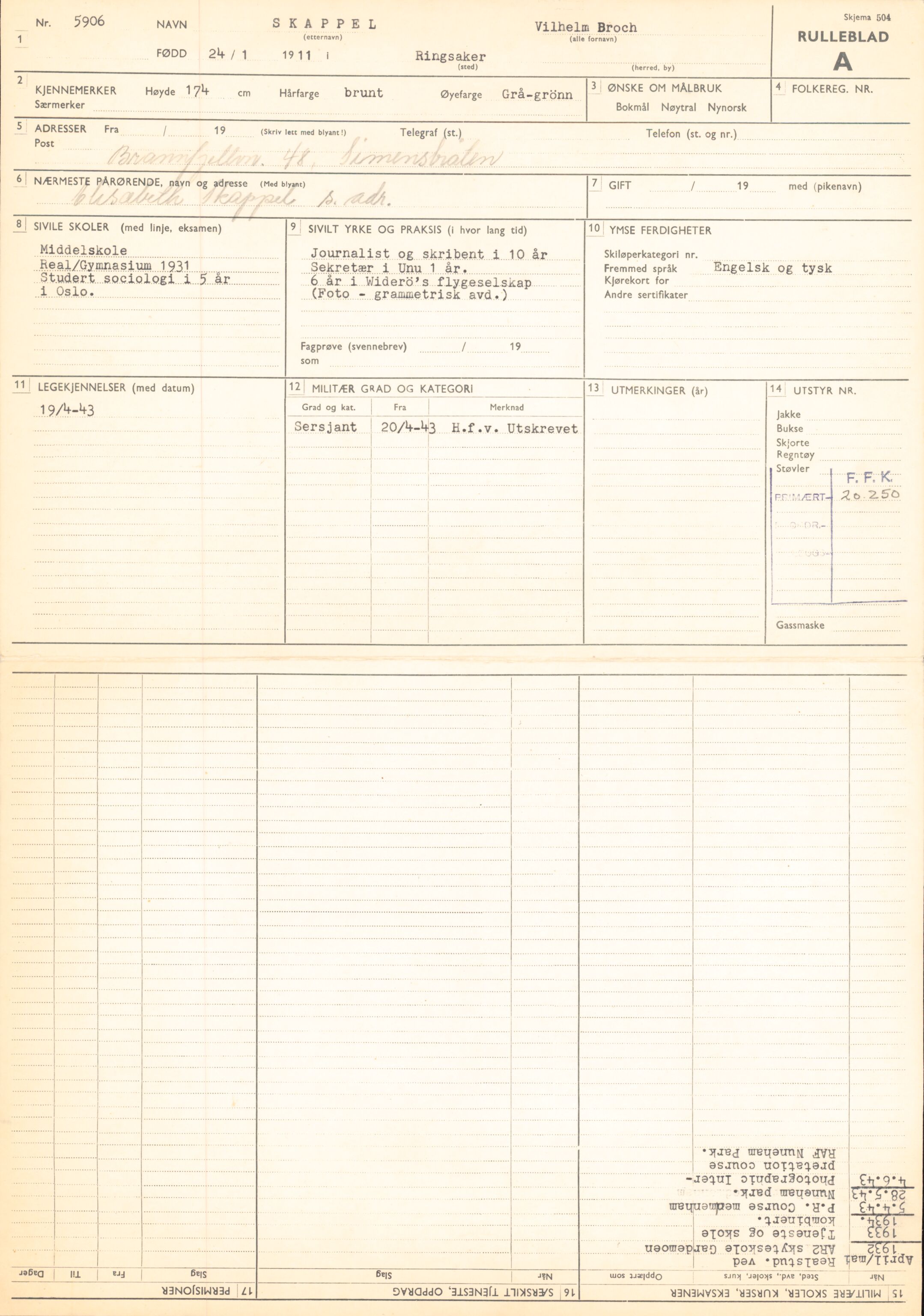 Forsvaret, Forsvarets overkommando/Luftforsvarsstaben, AV/RA-RAFA-4079/P/Pa/L0028: Personellpapirer, 1911, p. 106