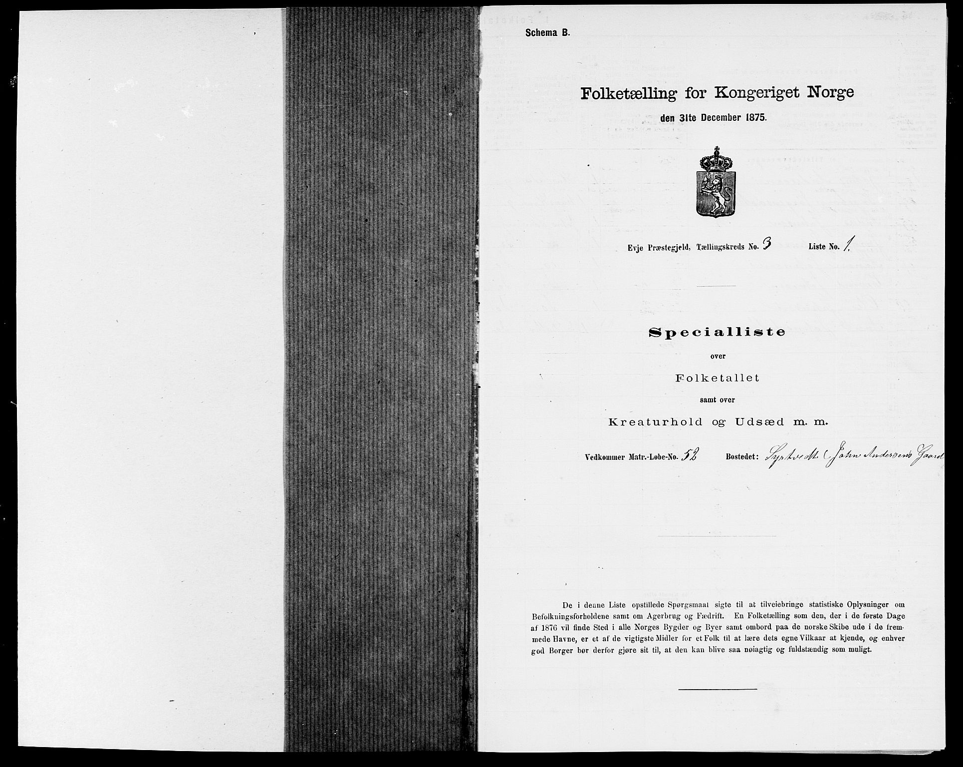 SAK, 1875 census for 0934P Evje, 1875, p. 187