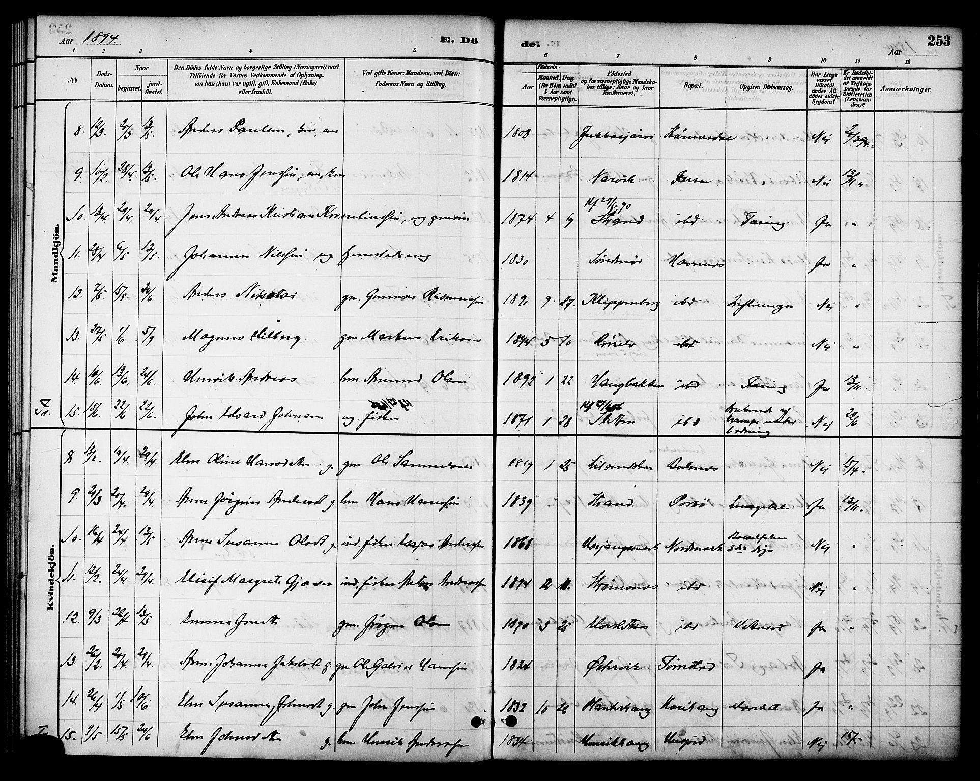 Ministerialprotokoller, klokkerbøker og fødselsregistre - Nordland, AV/SAT-A-1459/863/L0898: Parish register (official) no. 863A10, 1886-1897, p. 253