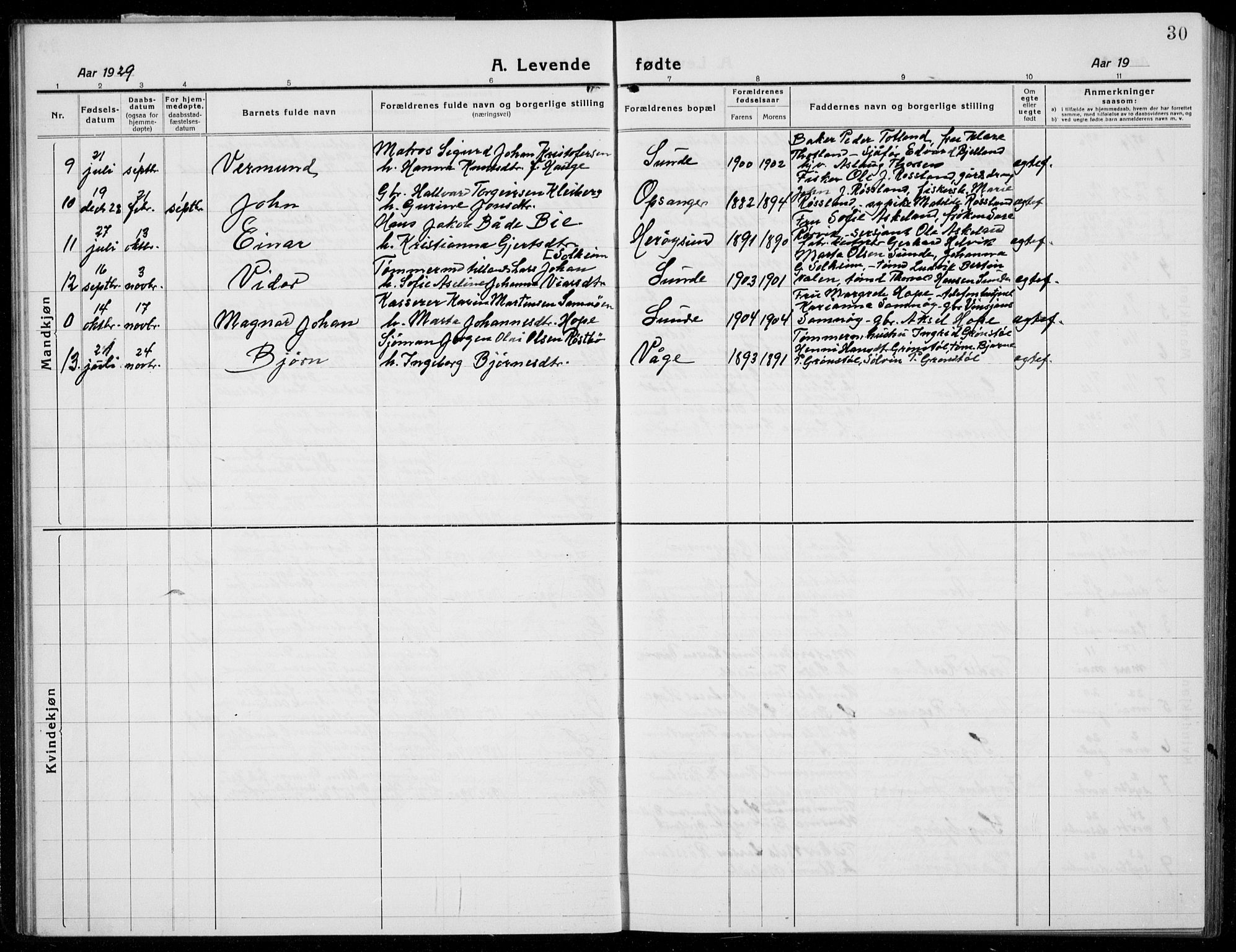 Husnes Sokneprestembete, SAB/A-75901/H/Hab: Parish register (copy) no. A  3, 1915-1936, p. 30