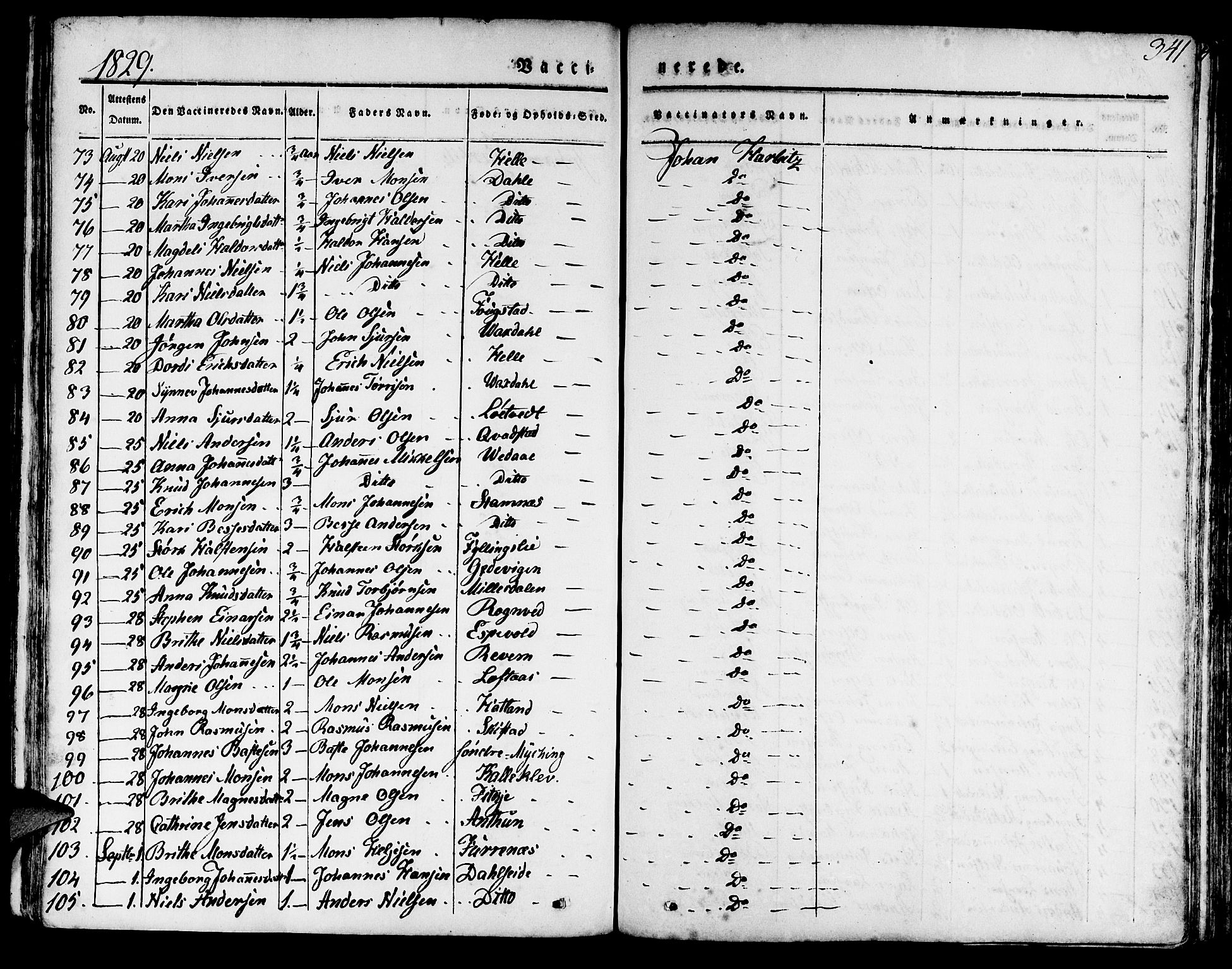 Haus sokneprestembete, AV/SAB-A-75601/H/Haa: Parish register (official) no. A 14, 1827-1838, p. 341