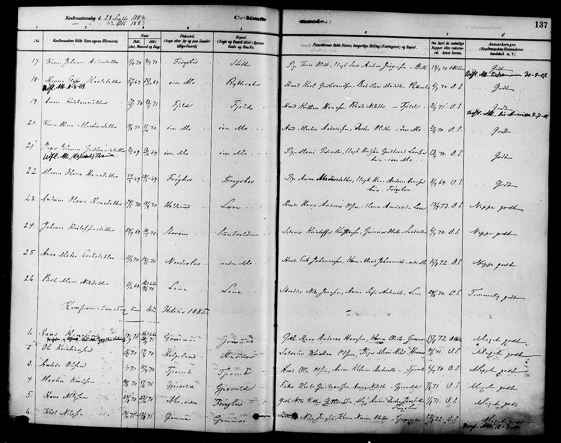 Hole kirkebøker, SAKO/A-228/F/Fa/L0008: Parish register (official) no. I 8, 1878-1891, p. 137