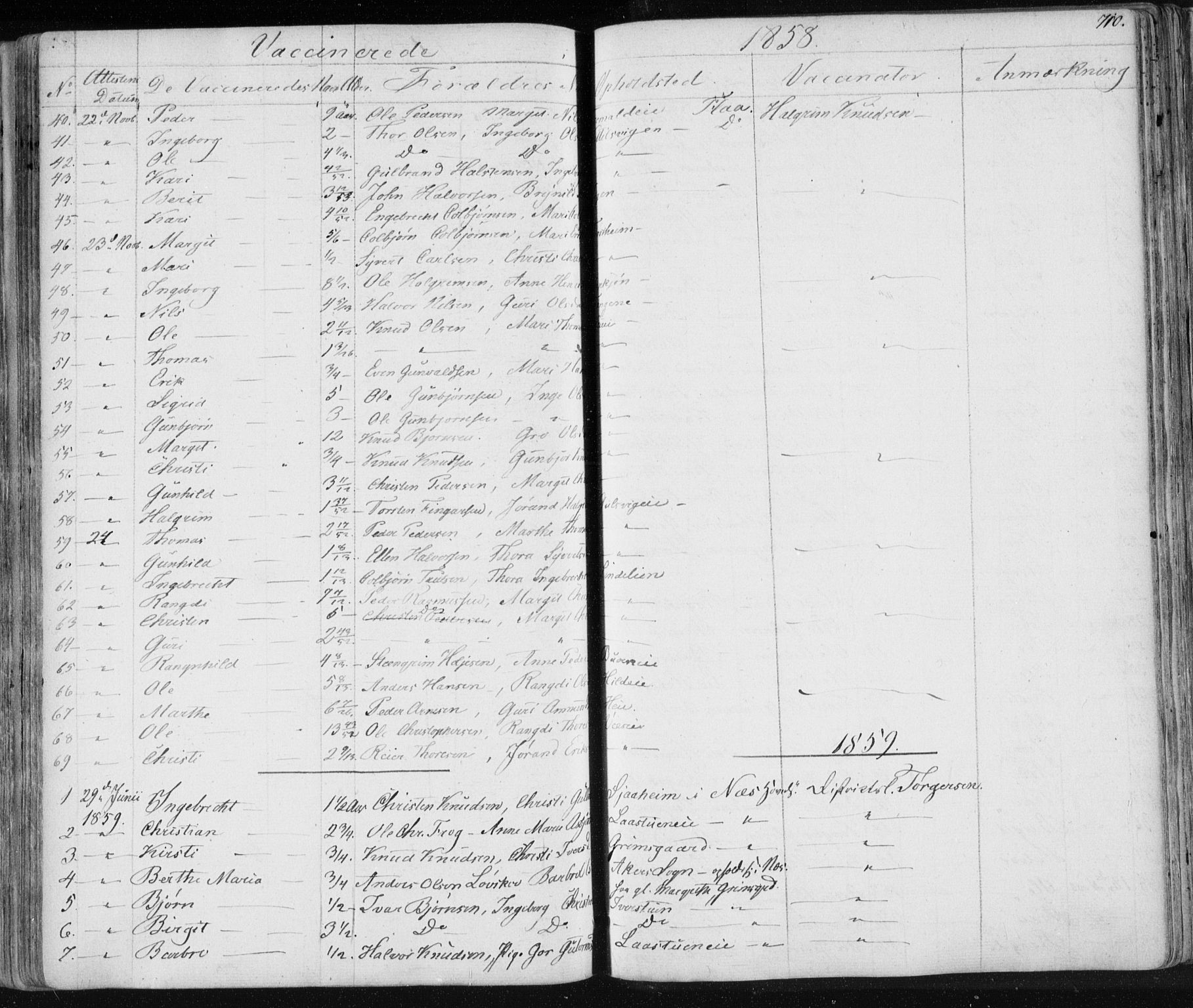 Nes kirkebøker, AV/SAKO-A-236/F/Fa/L0009: Parish register (official) no. 9, 1834-1863, p. 710