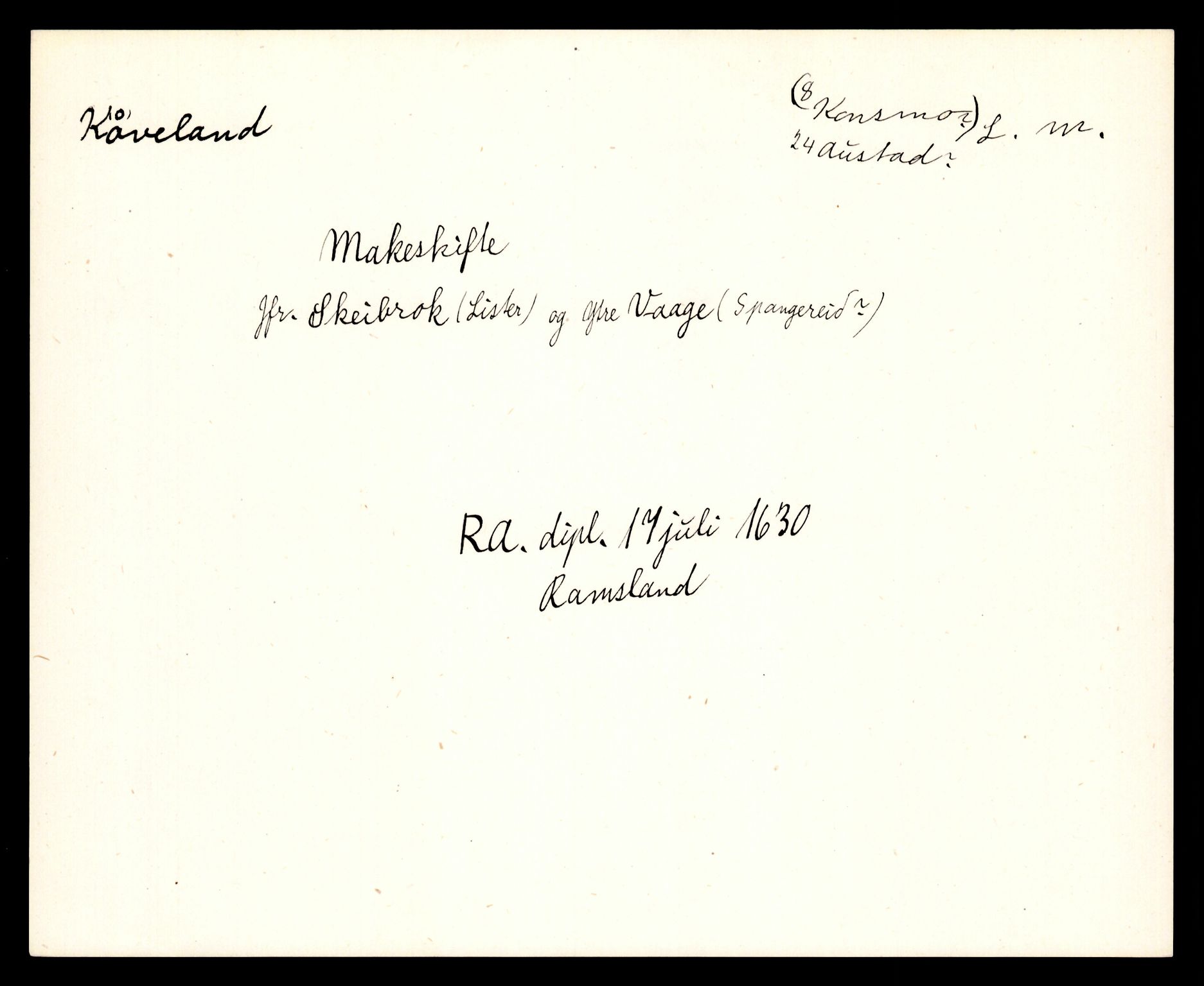 Riksarkivets diplomsamling, AV/RA-EA-5965/F35/F35e/L0026: Registreringssedler Vest-Agder 2, 1400-1700, p. 91