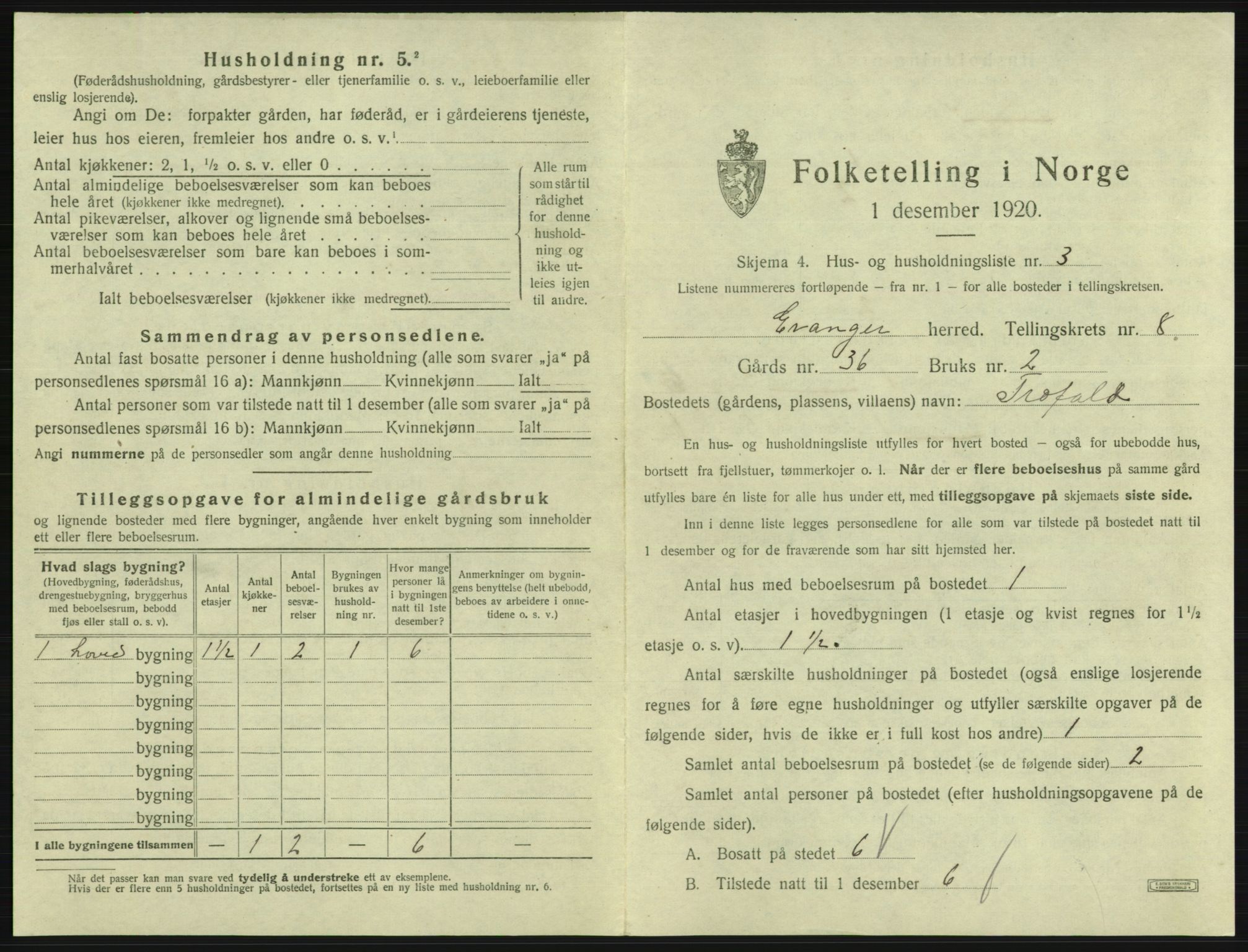 SAB, 1920 census for Evanger, 1920, p. 367