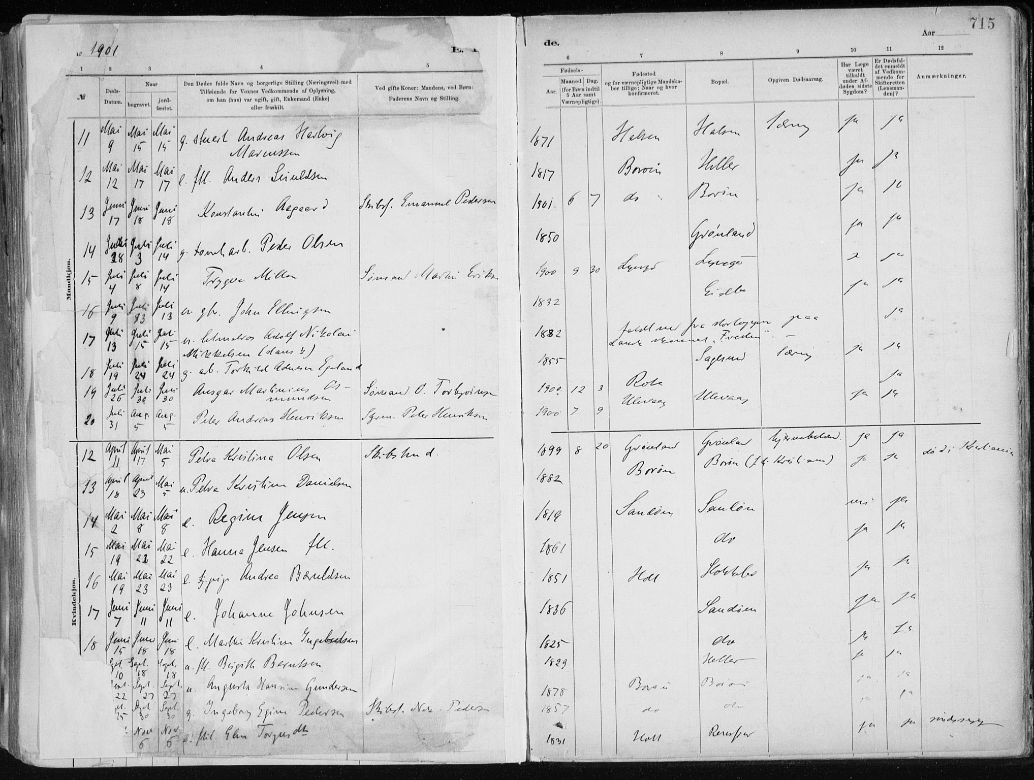 Dypvåg sokneprestkontor, SAK/1111-0007/F/Fa/Faa/L0008: Parish register (official) no. A 8, 1885-1906, p. 714-715