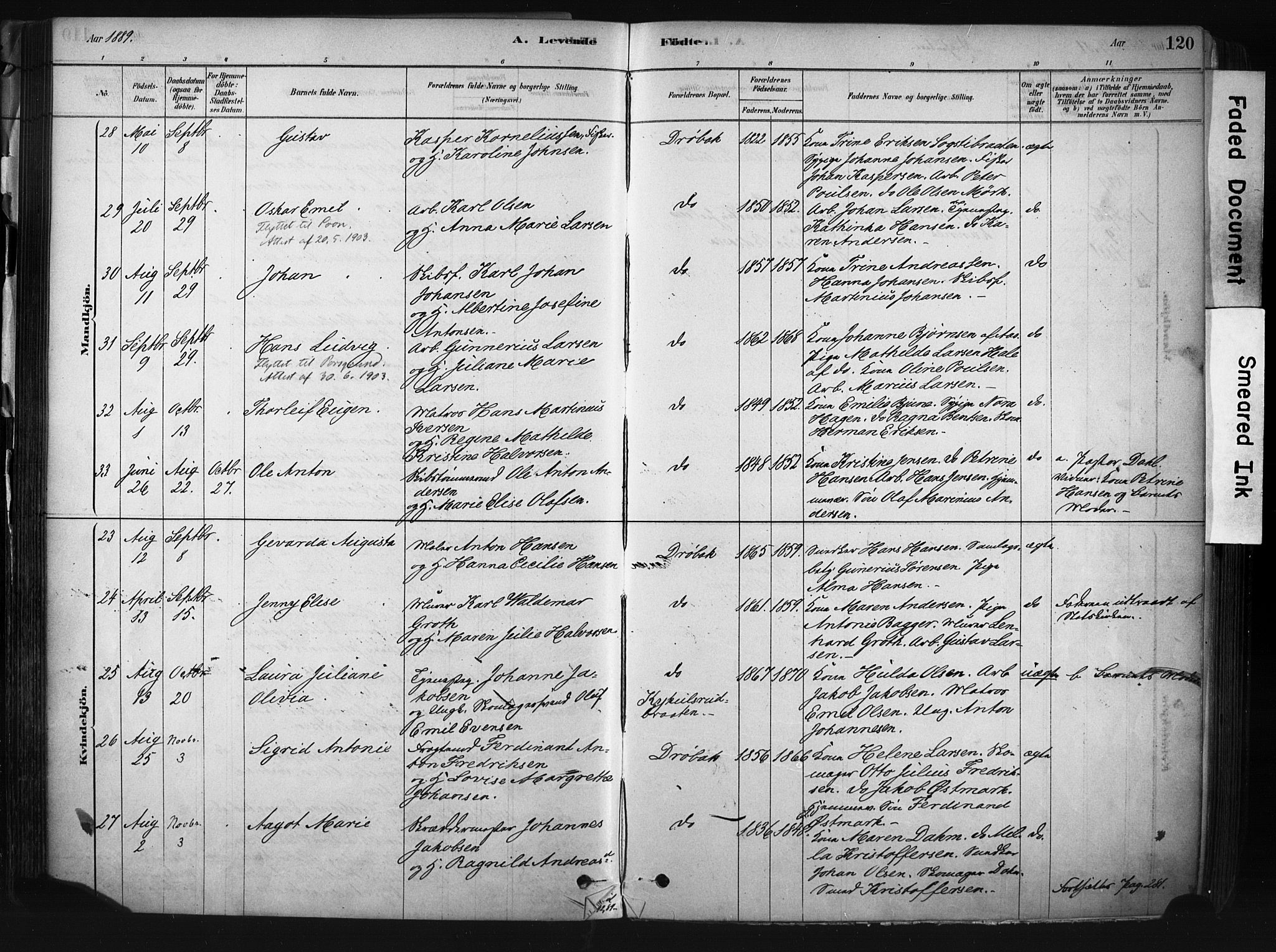 Drøbak prestekontor Kirkebøker, AV/SAO-A-10142a/F/Fb/L0001: Parish register (official) no. II 1, 1878-1891, p. 120