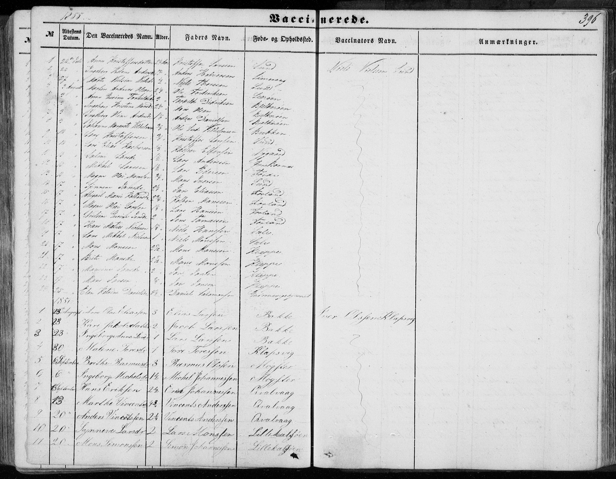 Sund sokneprestembete, SAB/A-99930: Parish register (official) no. A 14, 1850-1866, p. 396