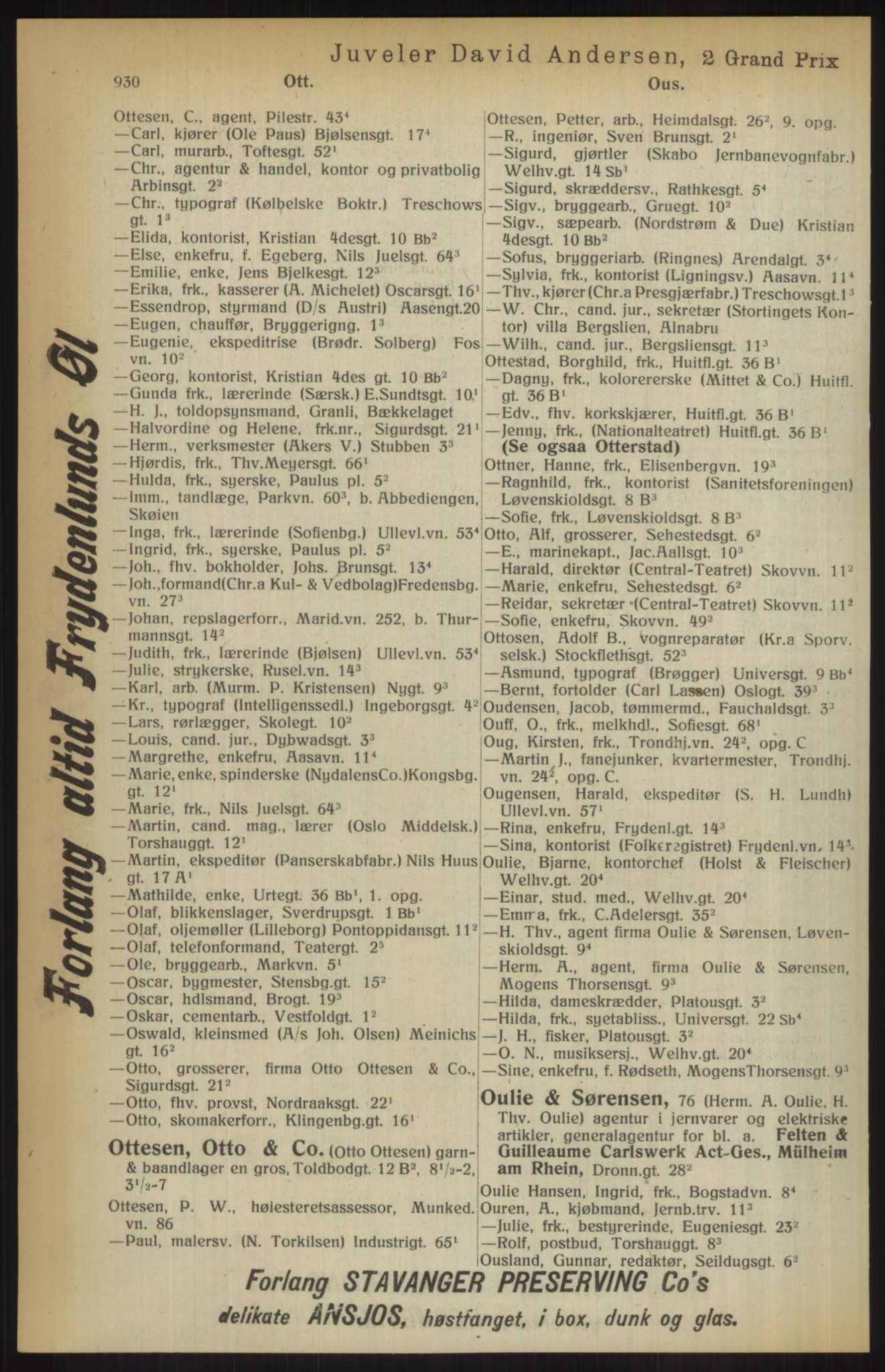 Kristiania/Oslo adressebok, PUBL/-, 1914, p. 930