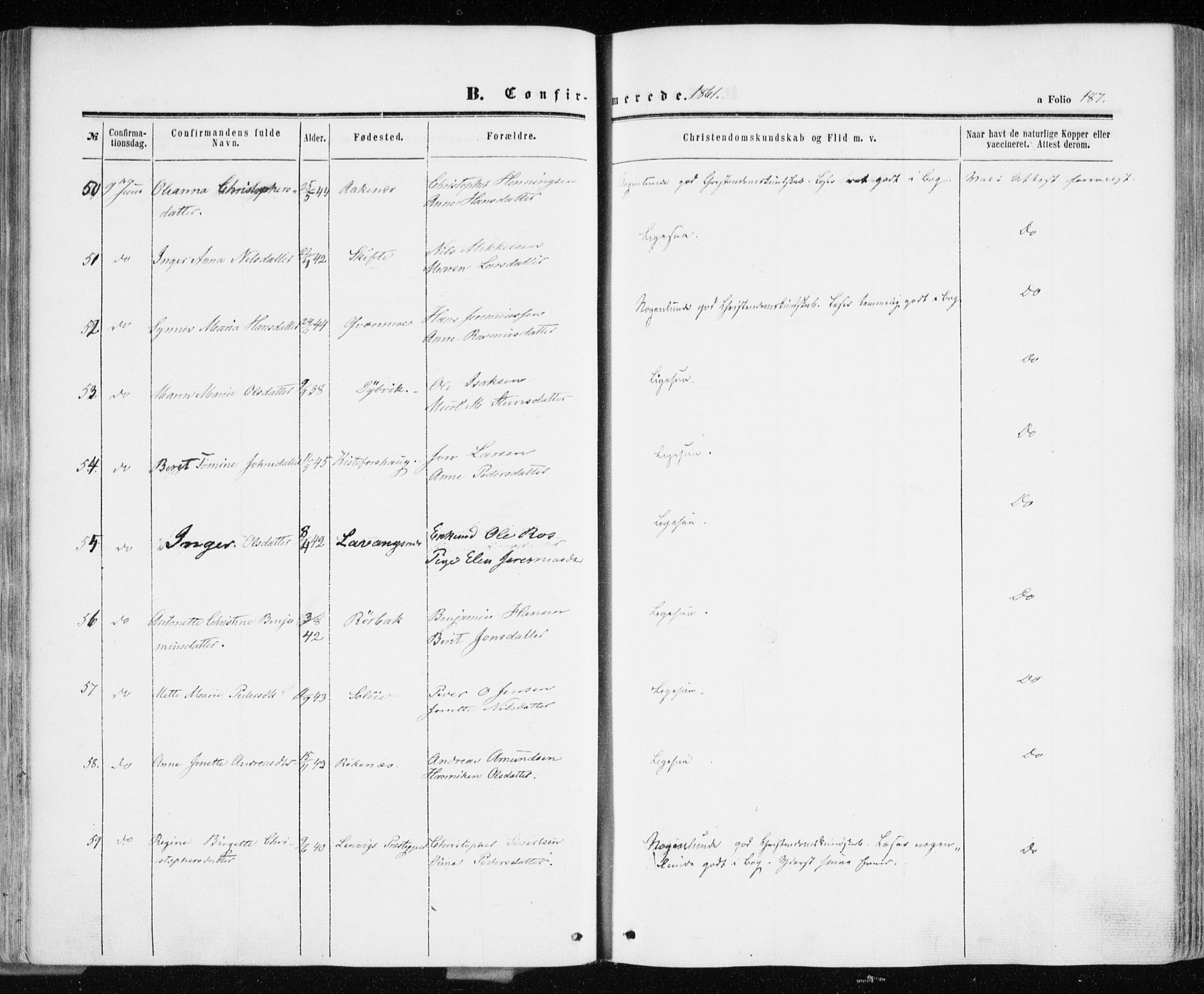 Ibestad sokneprestembete, AV/SATØ-S-0077/H/Ha/Haa/L0009kirke: Parish register (official) no. 9, 1859-1868, p. 187