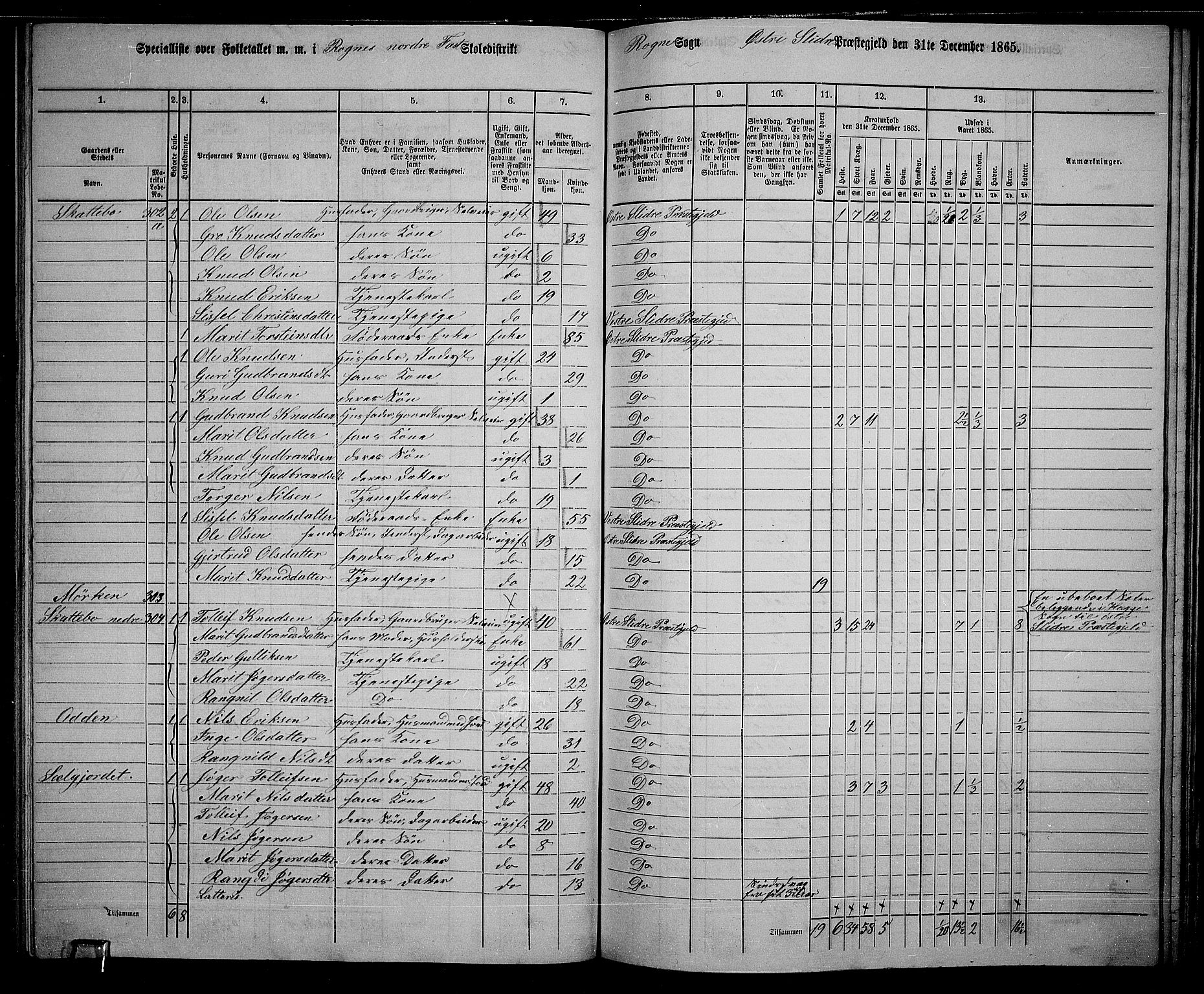 RA, 1865 census for Øystre Slidre, 1865, p. 86