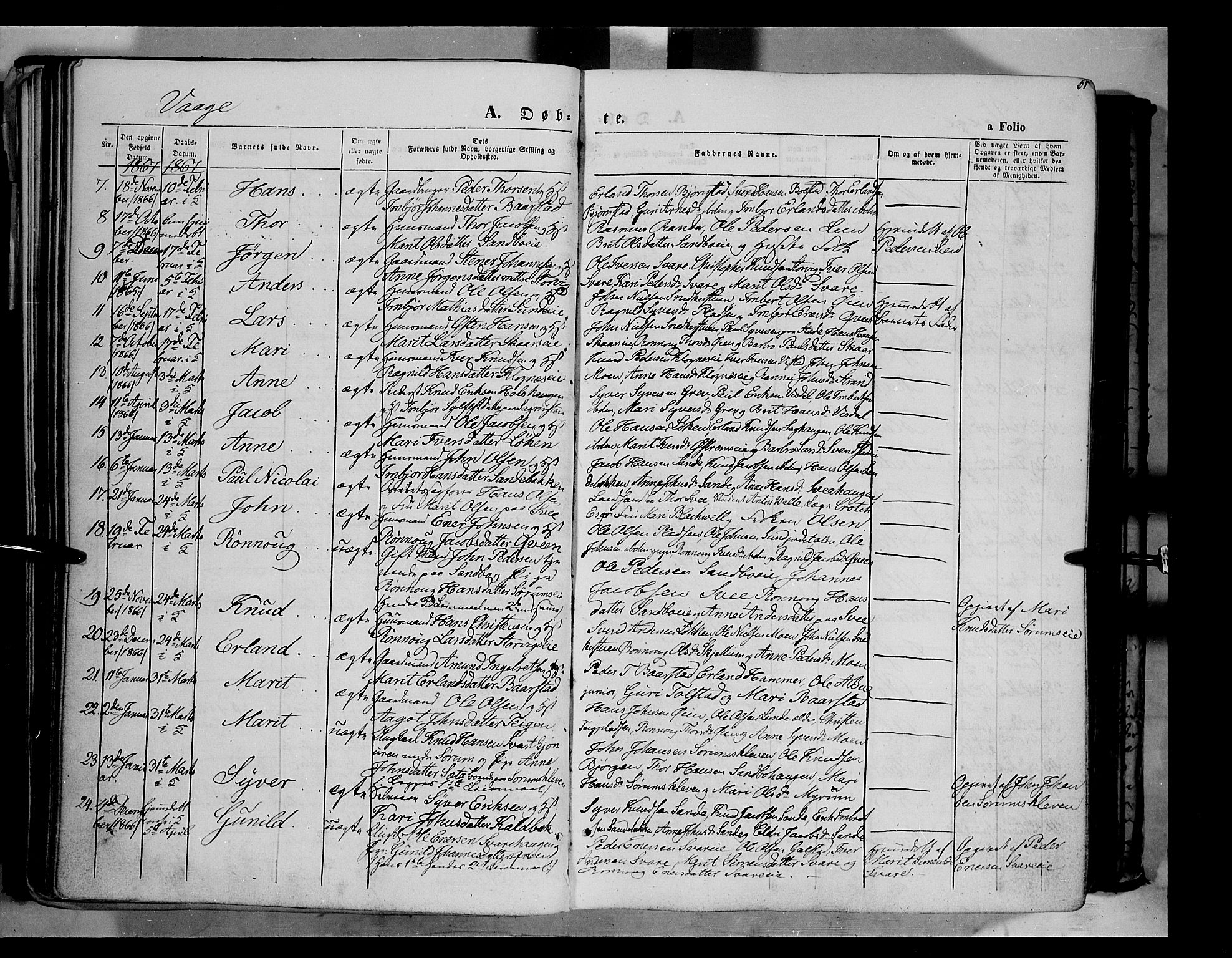 Vågå prestekontor, SAH/PREST-076/H/Ha/Haa/L0006: Parish register (official) no. 6 /1, 1856-1872, p. 61