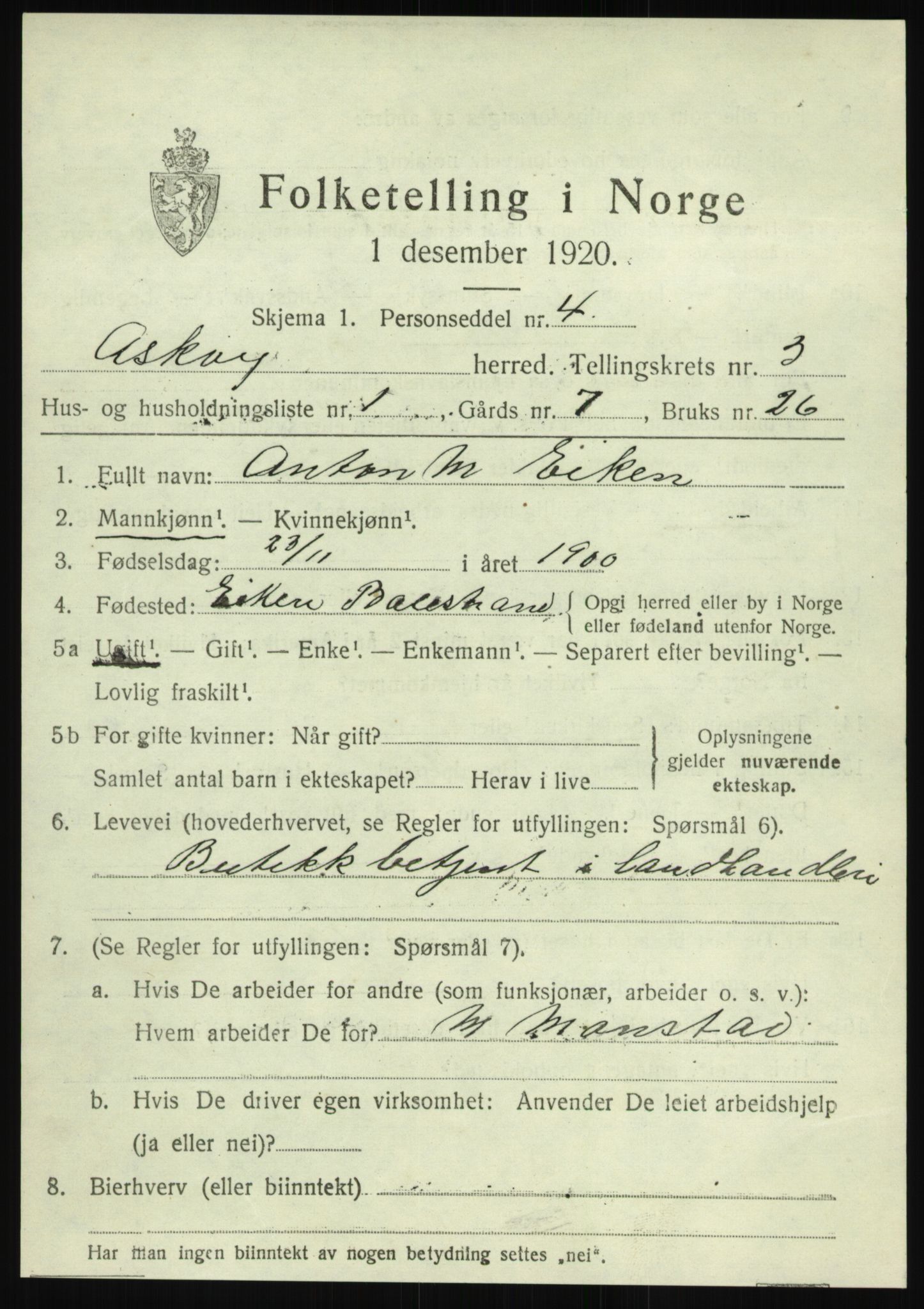 SAB, 1920 census for Askøy, 1920, p. 6376