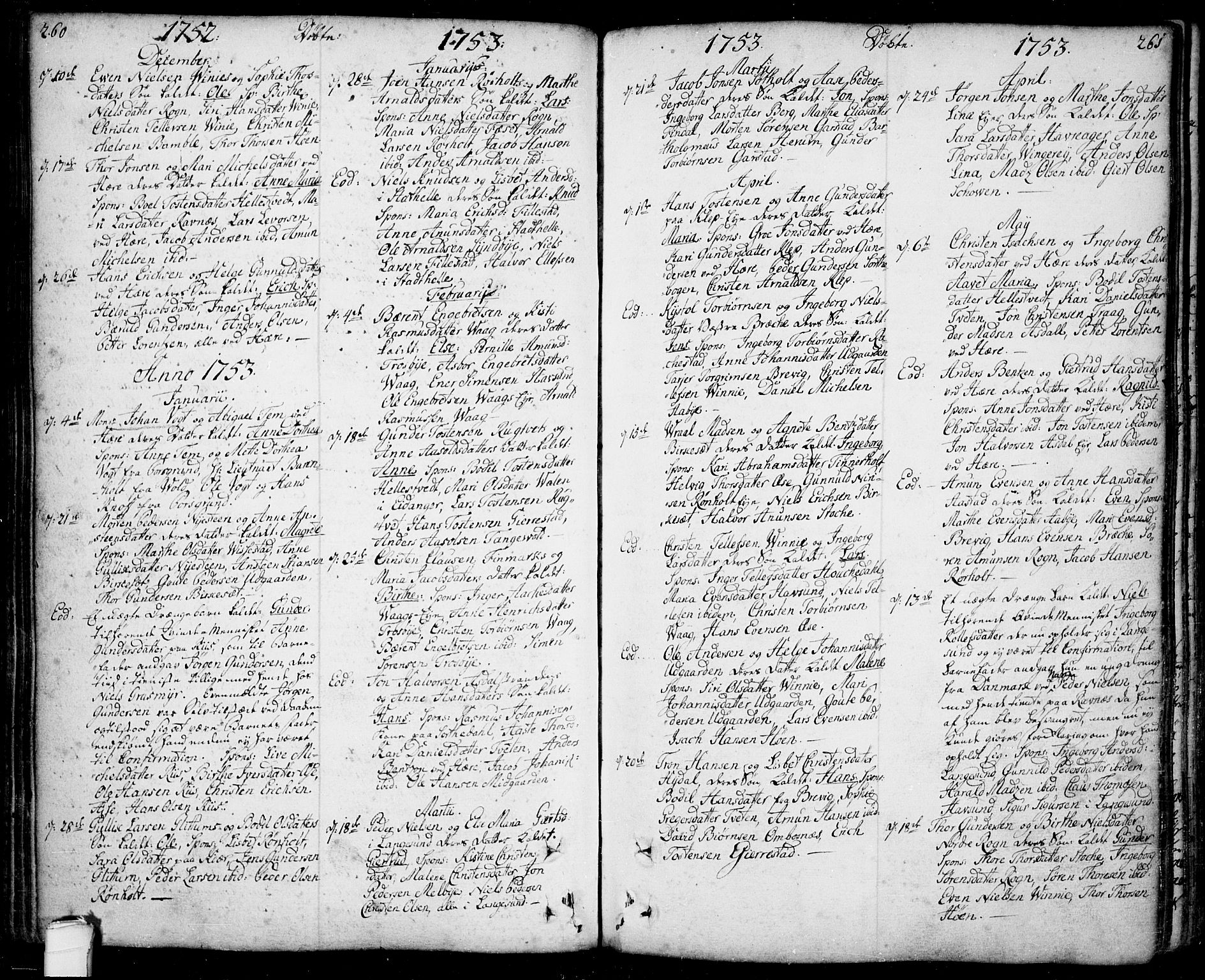 Bamble kirkebøker, SAKO/A-253/F/Fa/L0001: Parish register (official) no. I 1, 1702-1774, p. 260-261