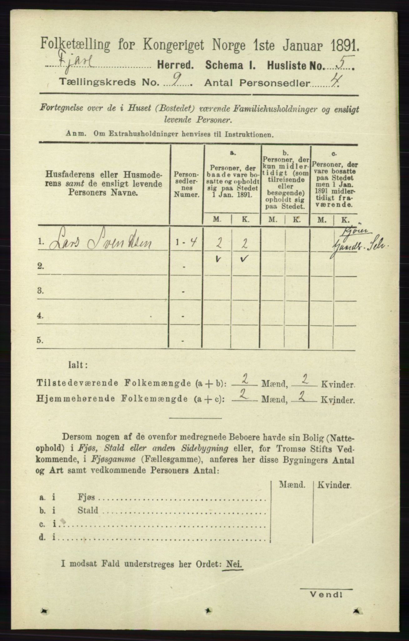 RA, 1891 census for 0923 Fjære, 1891, p. 4102