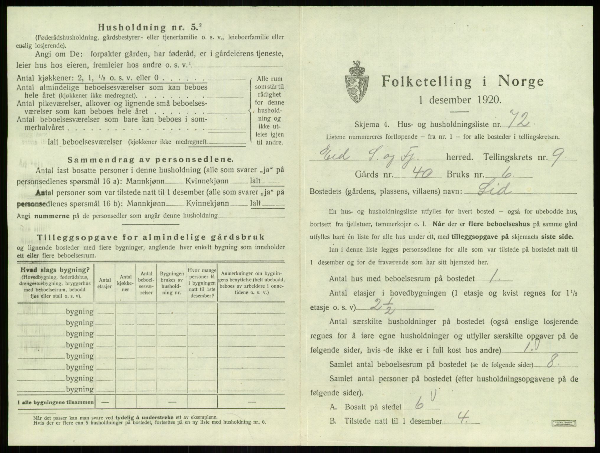 SAB, 1920 census for Eid, 1920, p. 667