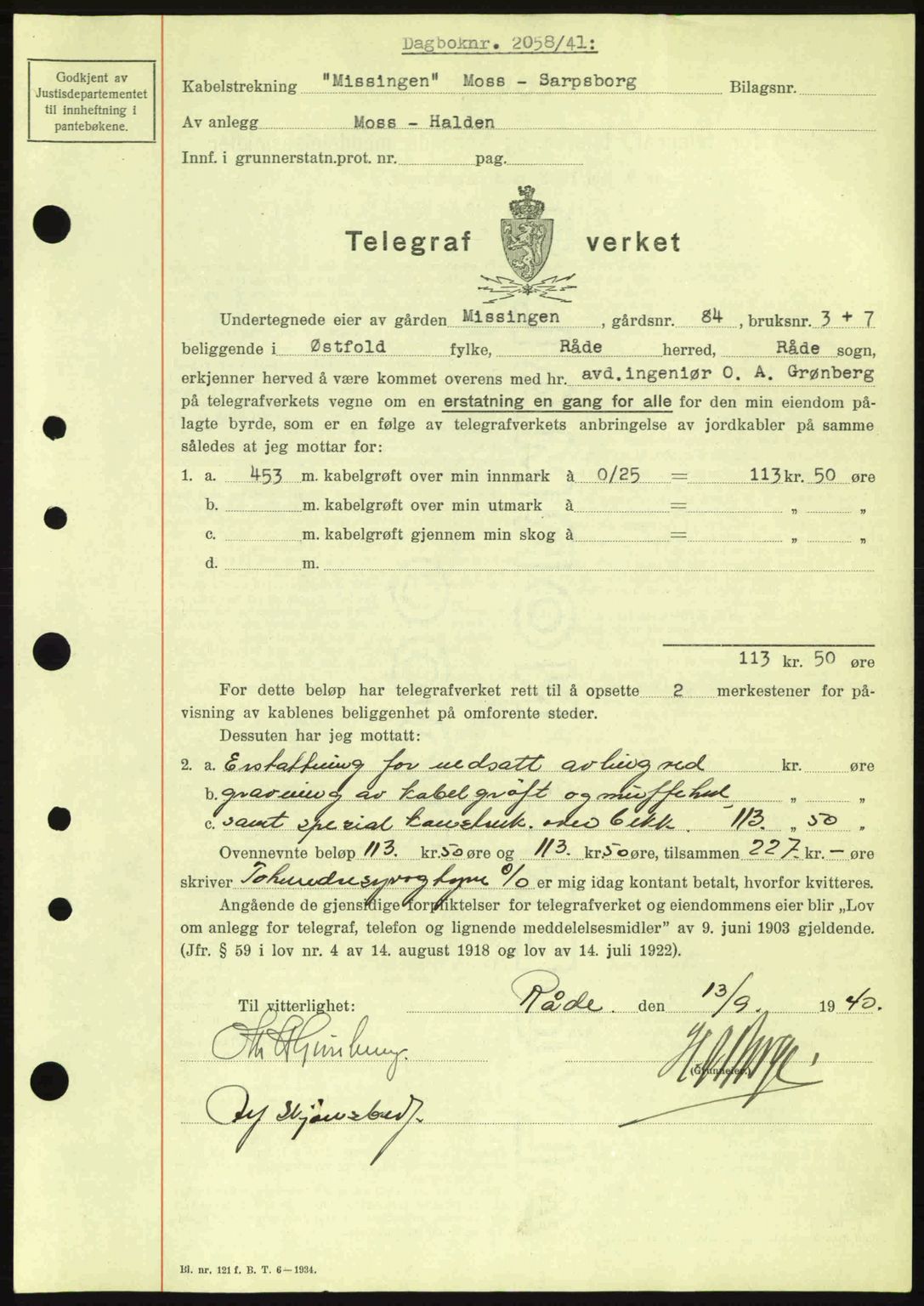 Moss sorenskriveri, SAO/A-10168: Mortgage book no. A9, 1941-1942, Diary no: : 2058/1941