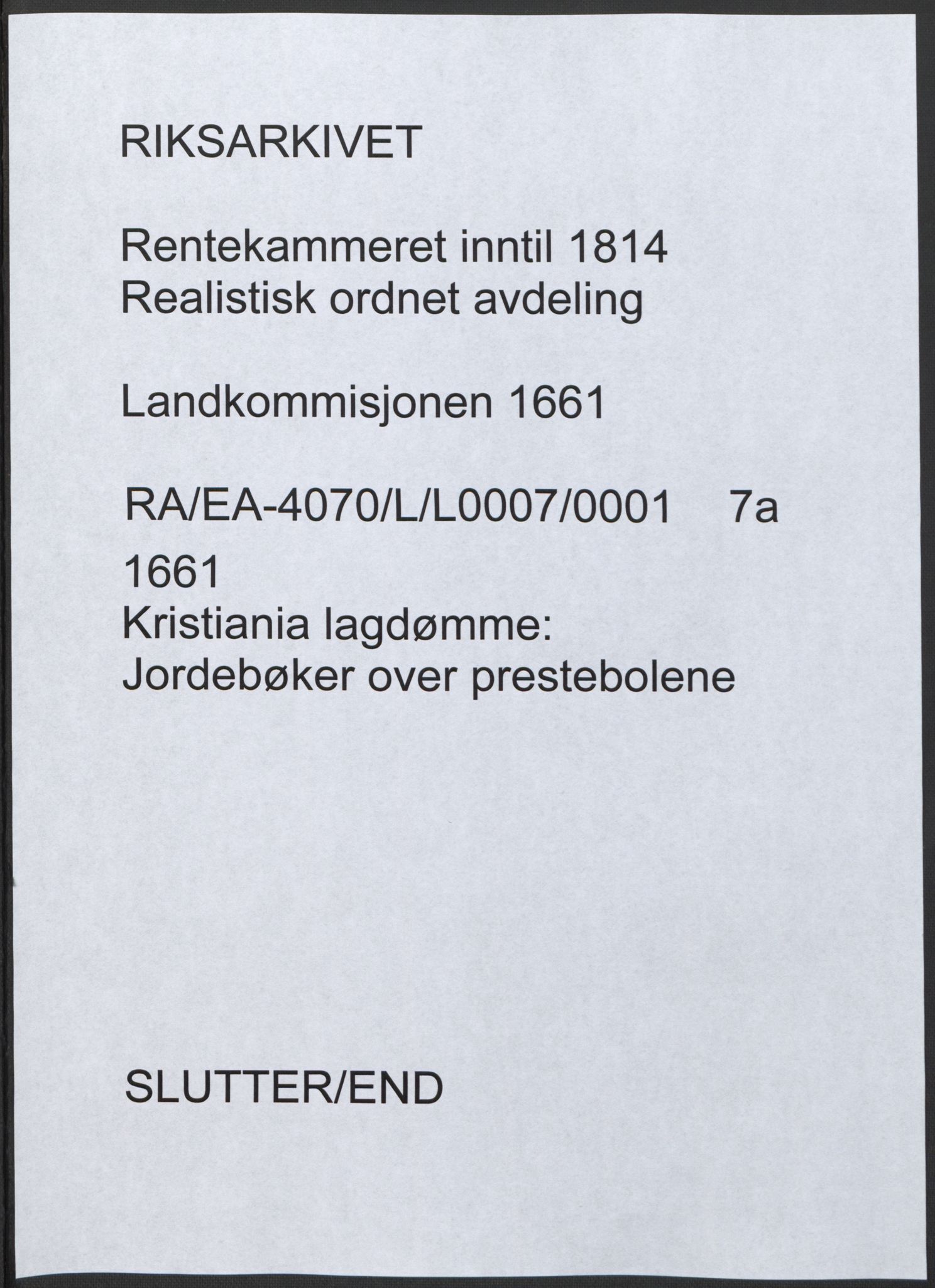 Rentekammeret inntil 1814, Realistisk ordnet avdeling, RA/EA-4070/L/L0007/0001: Kristiania lagdømme: / Jordebøker over prestebolene, 1661