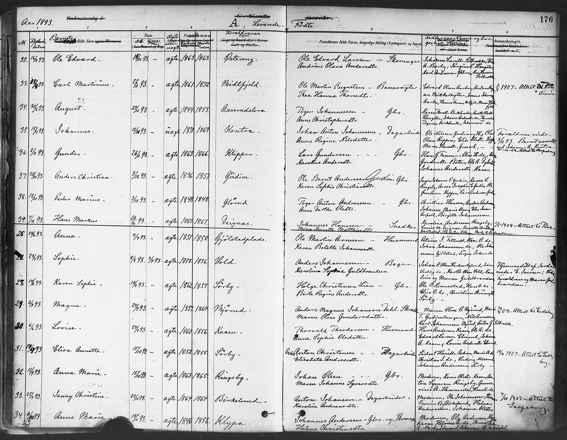 Rakkestad prestekontor Kirkebøker, AV/SAO-A-2008/F/Fa/L0012: Parish register (official) no. I 12, 1878-1893, p. 176