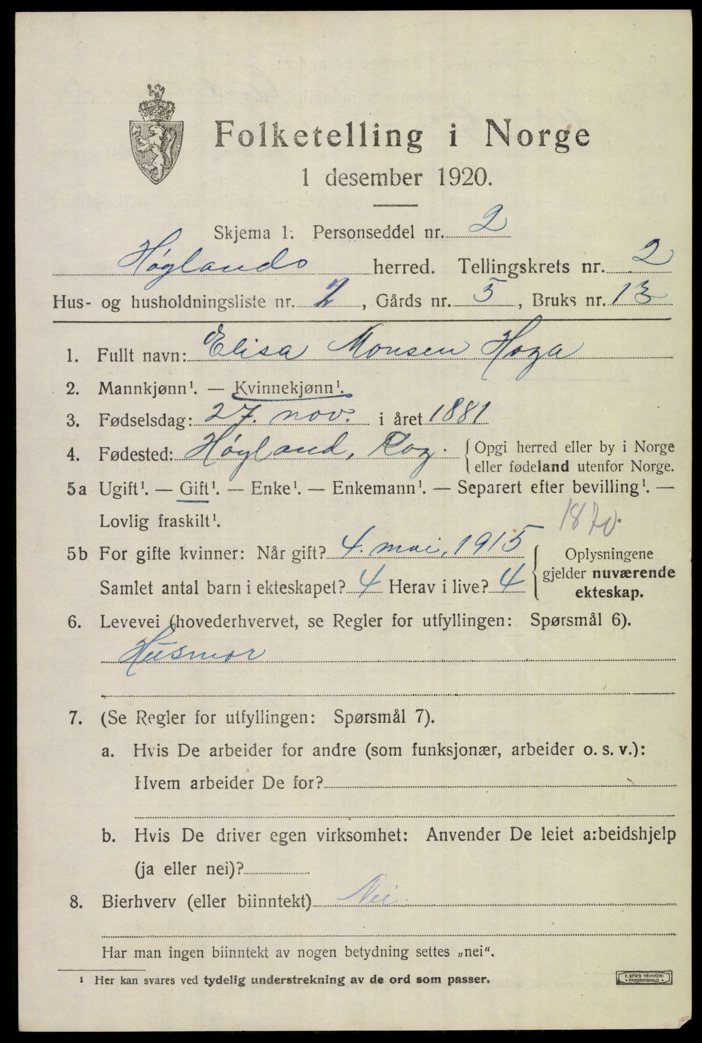 SAST, 1920 census for Høyland, 1920, p. 2680