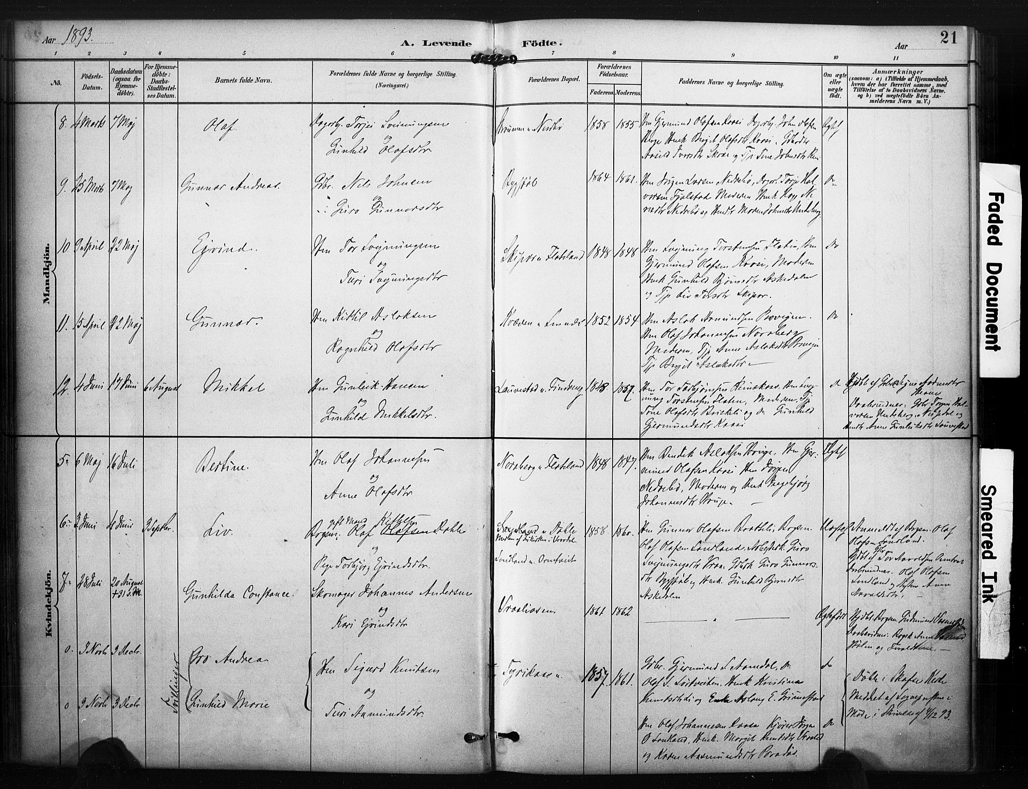 Kviteseid kirkebøker, SAKO/A-276/F/Fc/L0002: Parish register (official) no. III 2, 1882-1908, p. 21